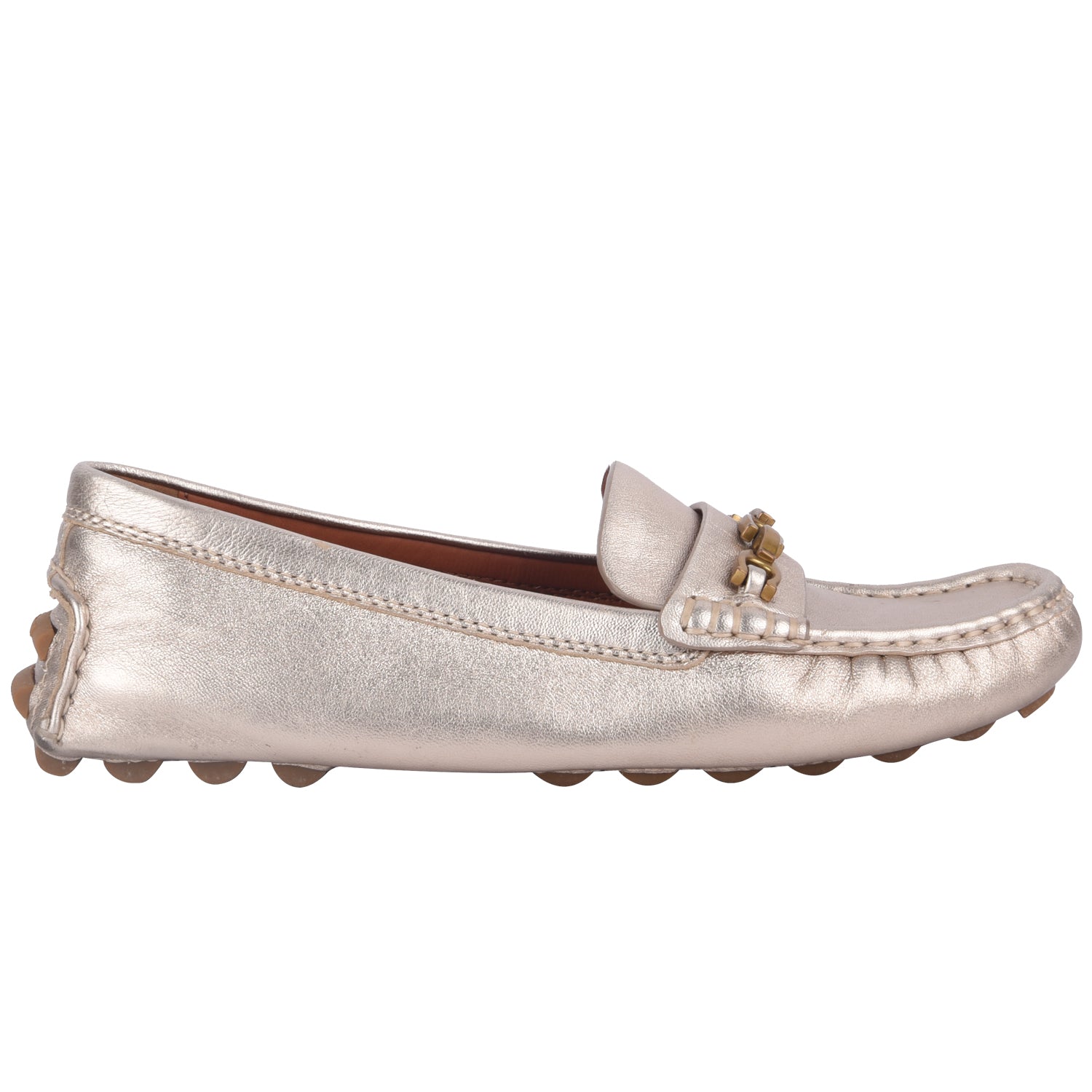 Coach Gold Crosby Driver Metallic Loafer Flats-EUR 39.5