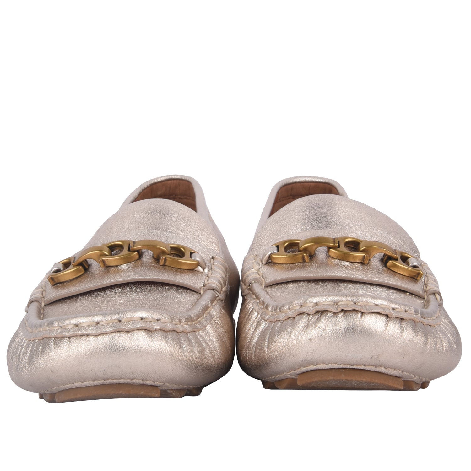 Coach Gold Crosby Driver Metallic Loafer Flats-EUR 39.5