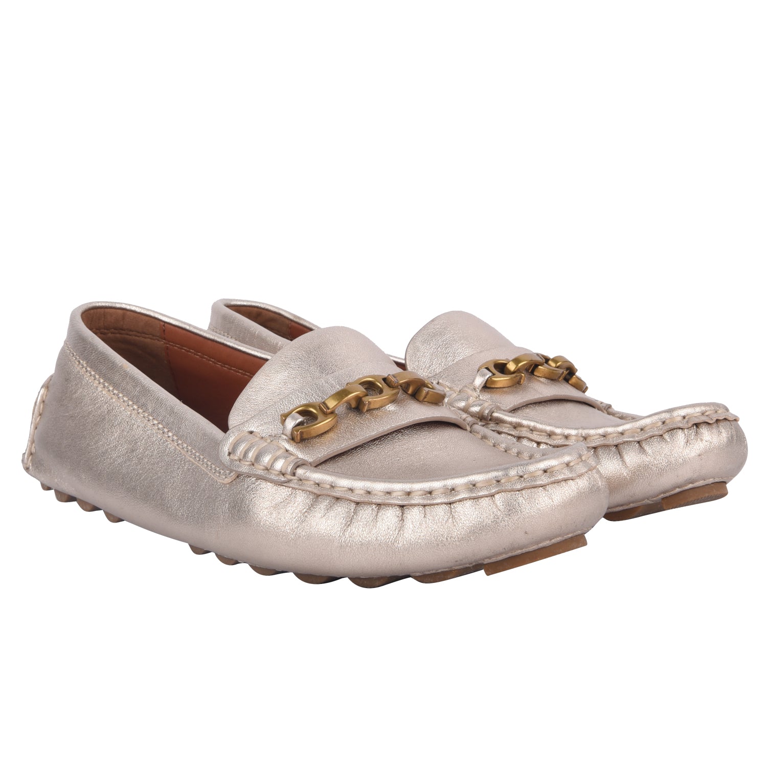 Coach Gold Crosby Driver Metallic Loafer Flats-EUR 39.5