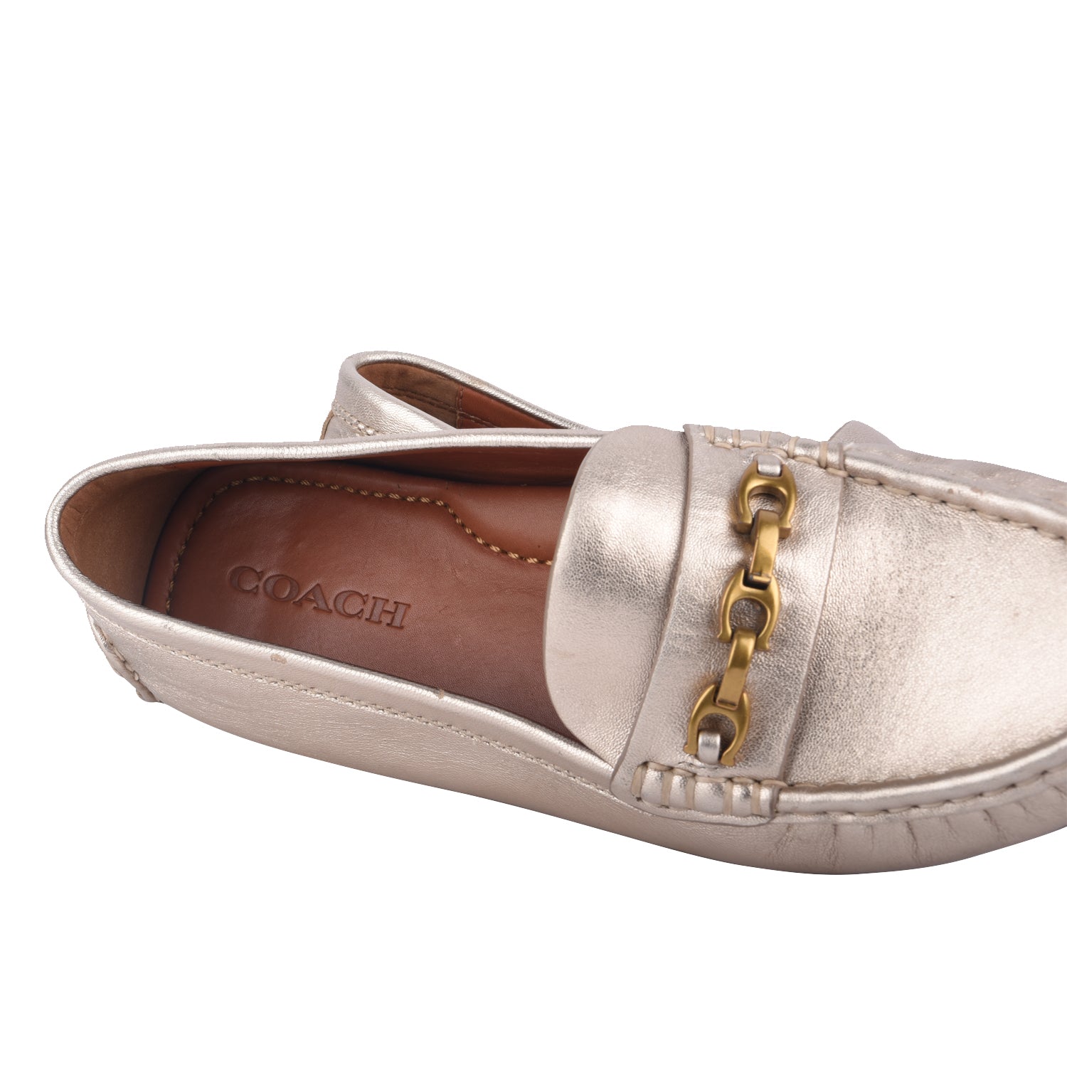 Coach Gold Crosby Driver Metallic Loafer Flats-EUR 39.5