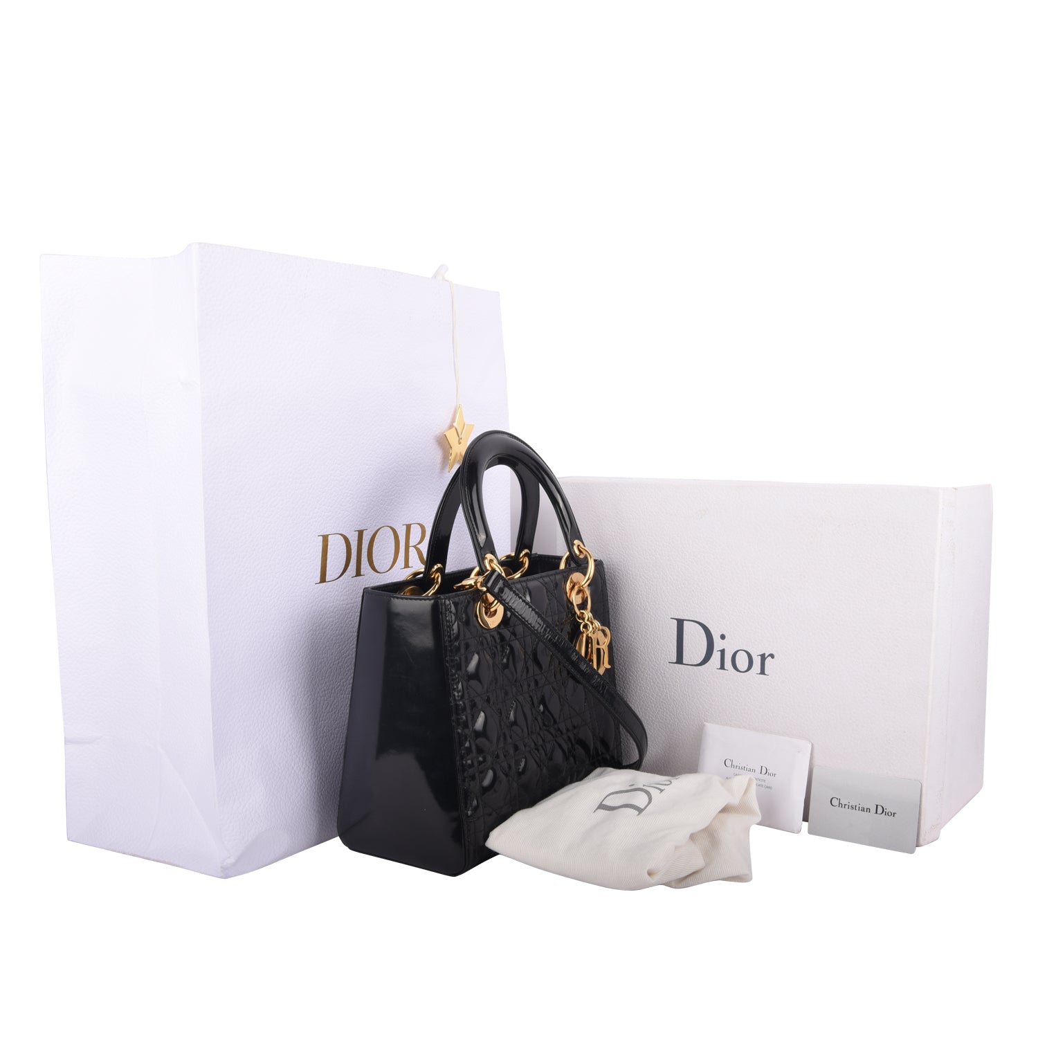 Medium Black Patent Leather Lady Dior Bag