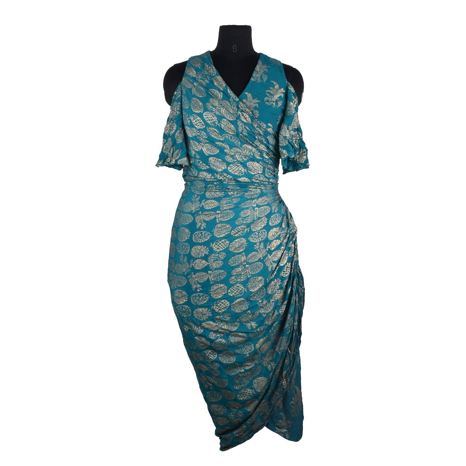 Teal Blue Pineapple Wrap Dress Set