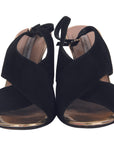 Black Suede Metallic Slingback Peep Toe Heels-6B