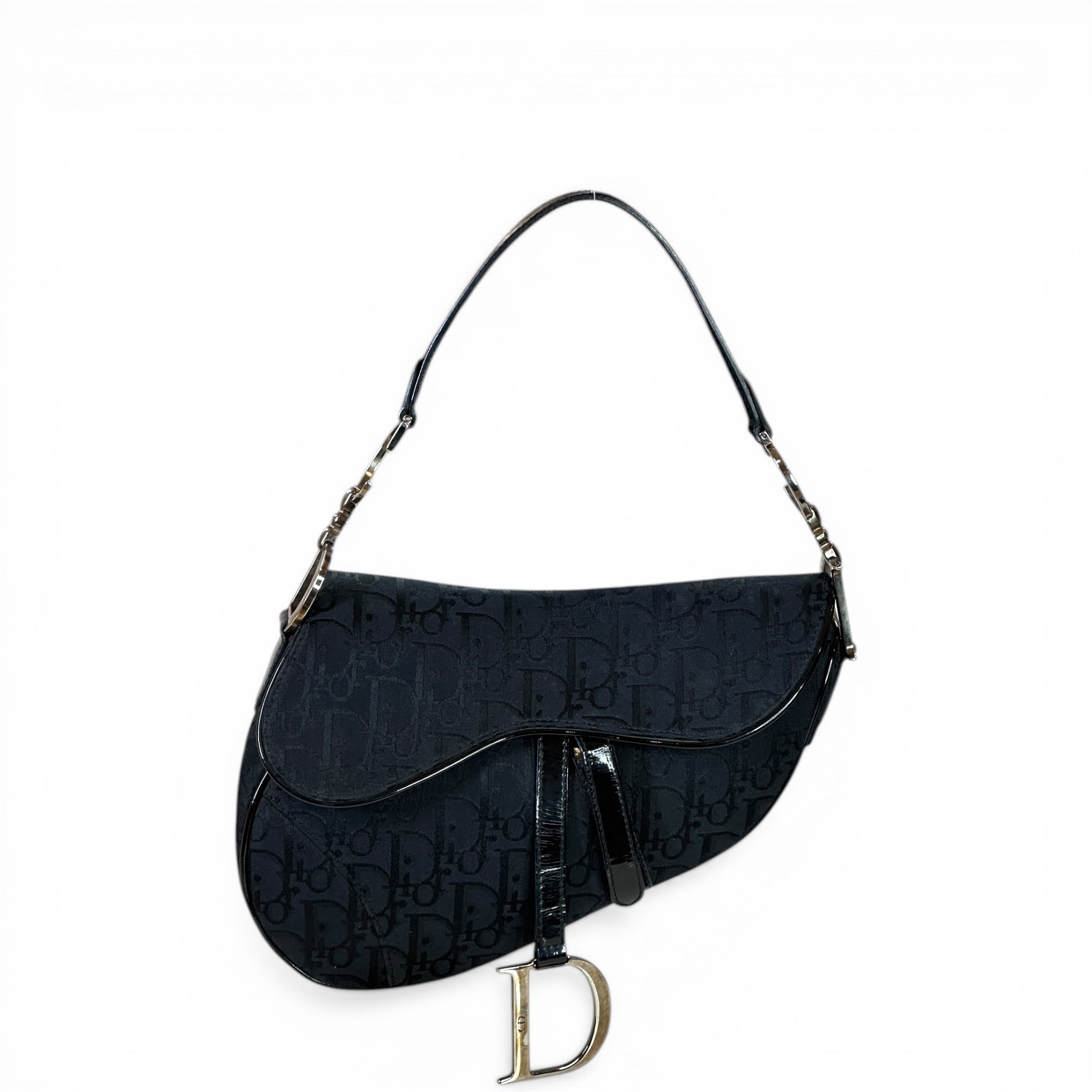 Dior Saddle Bag Black Oblique Canvas Patent Leather