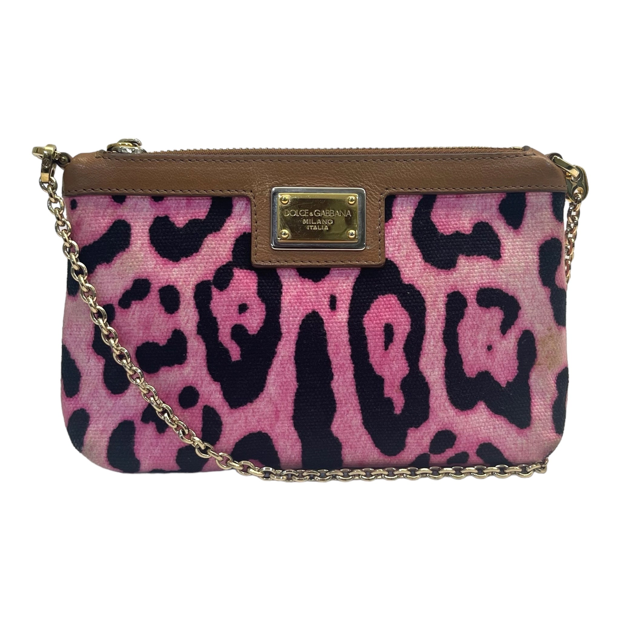 Dolce and Gabbana  Leopard Print Denim Chain Shoulder Bag