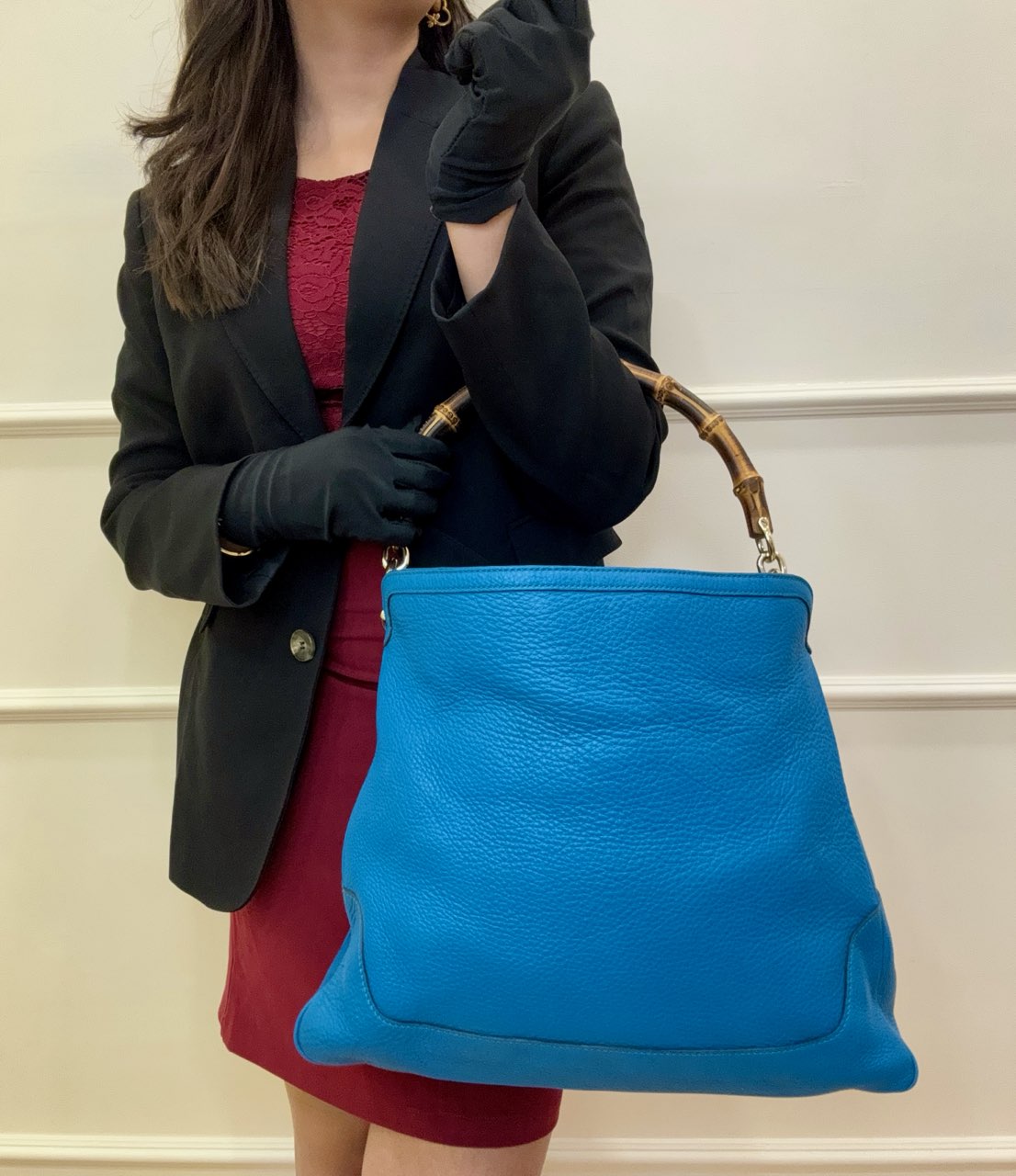 Gucci Blue Leather Medium Diana Bamboo Shoulder Bag