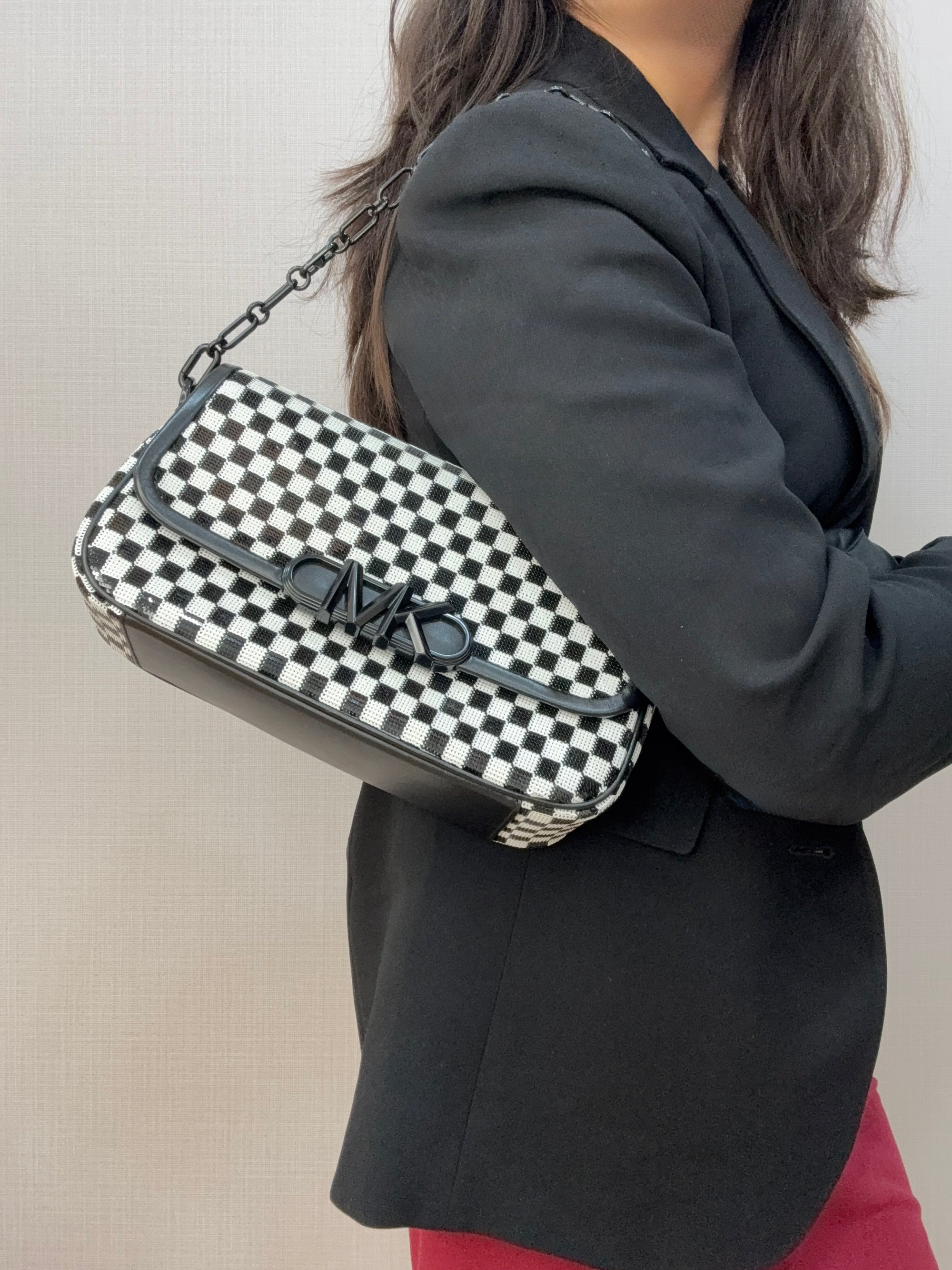 Michael Kors Parker Medium Sequined Checkerboard Shoulder Bag