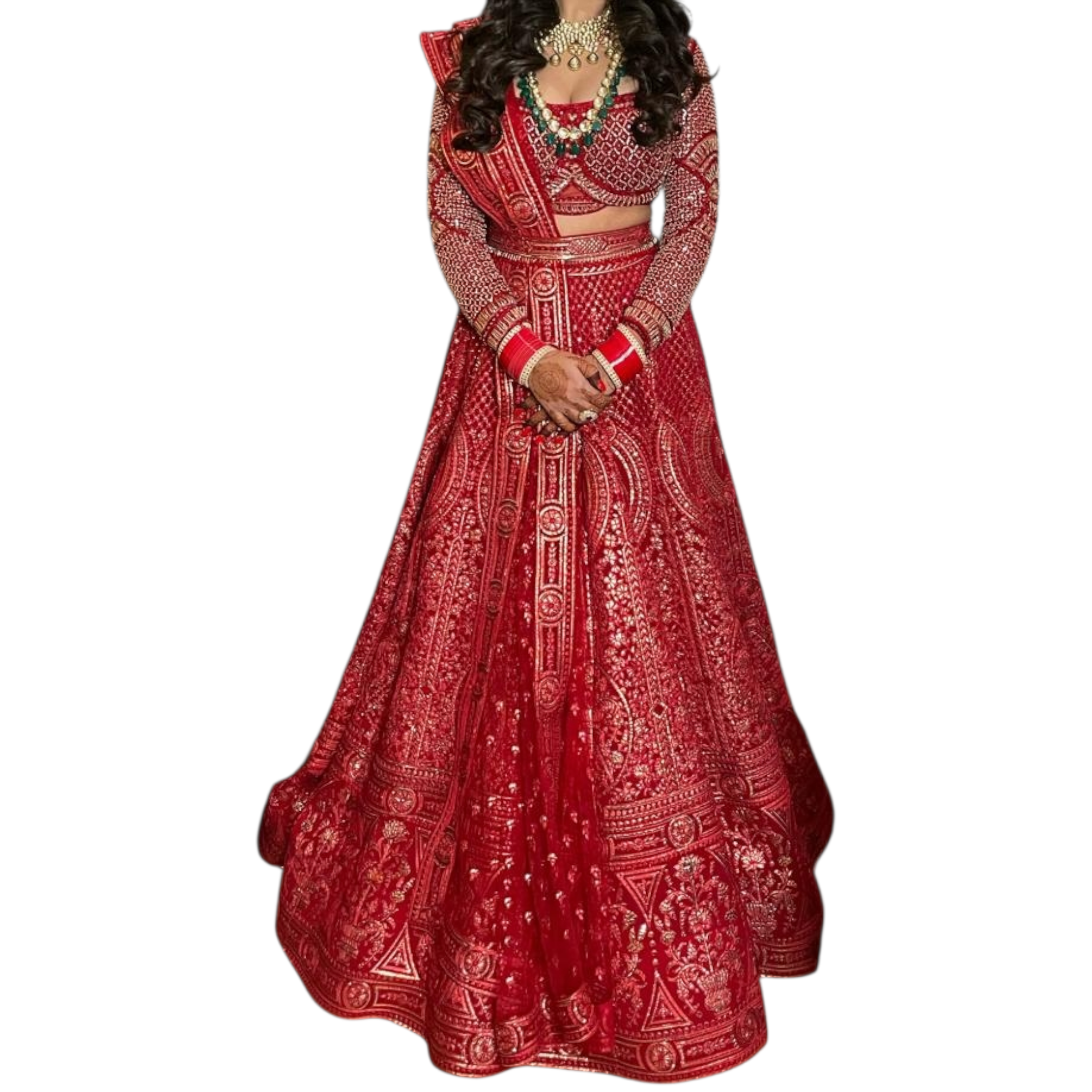 Falguni Shane Peacock Red and Gold Lehenga Set M