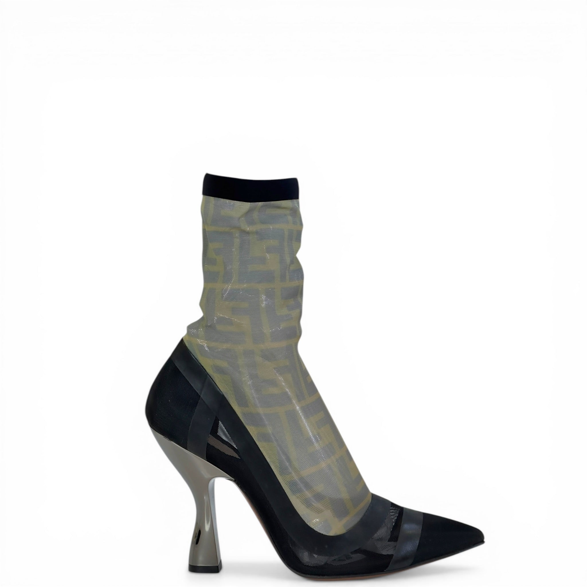 Fendi Colibri Knee-High Boots Black Zucca Pattern Mesh EU 37.5