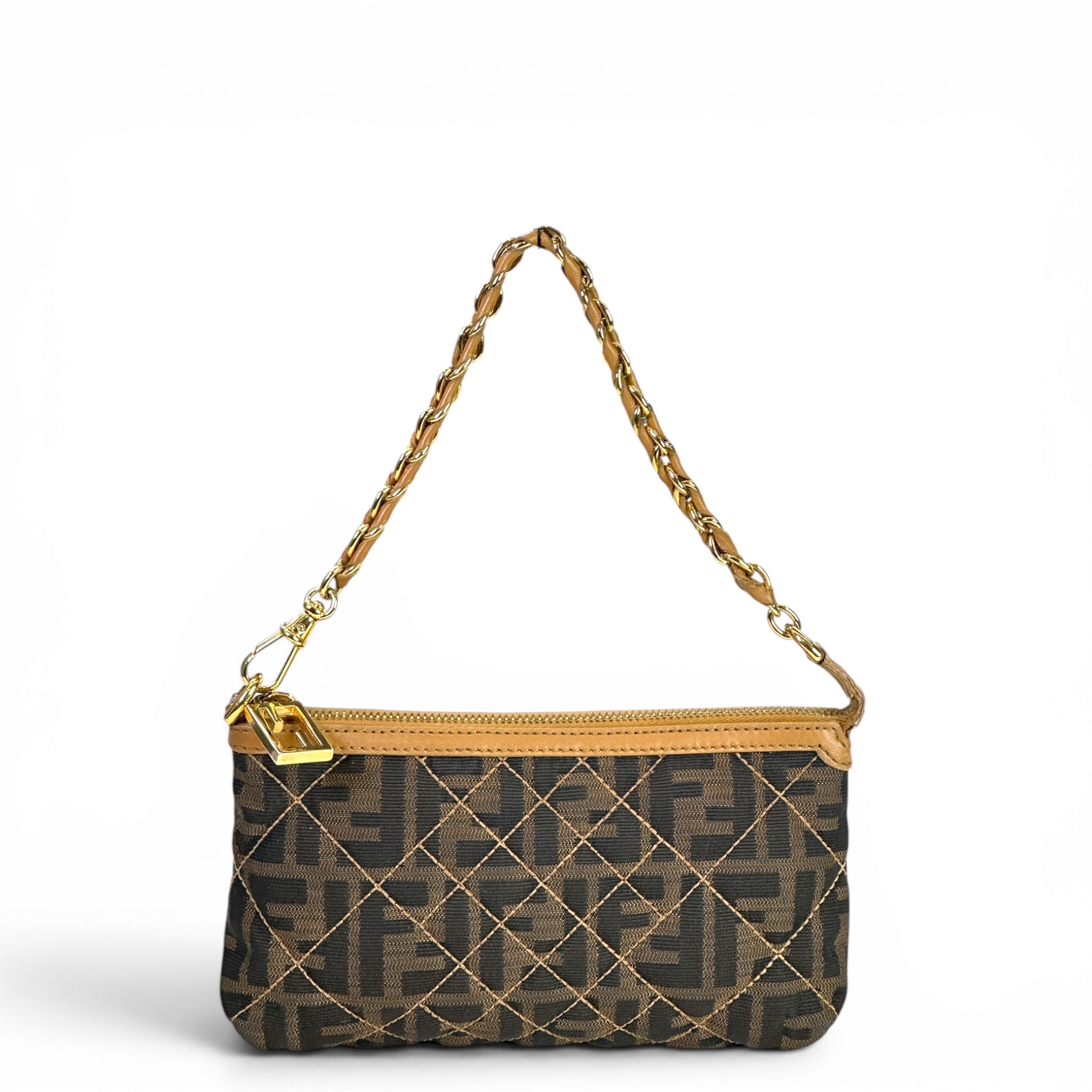 Fendi Zucca Quilted Pochette Bag brown monogram fabric