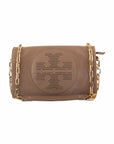 Tory Burch Brown Perforated Logo Leather Flap Crossbody Bag