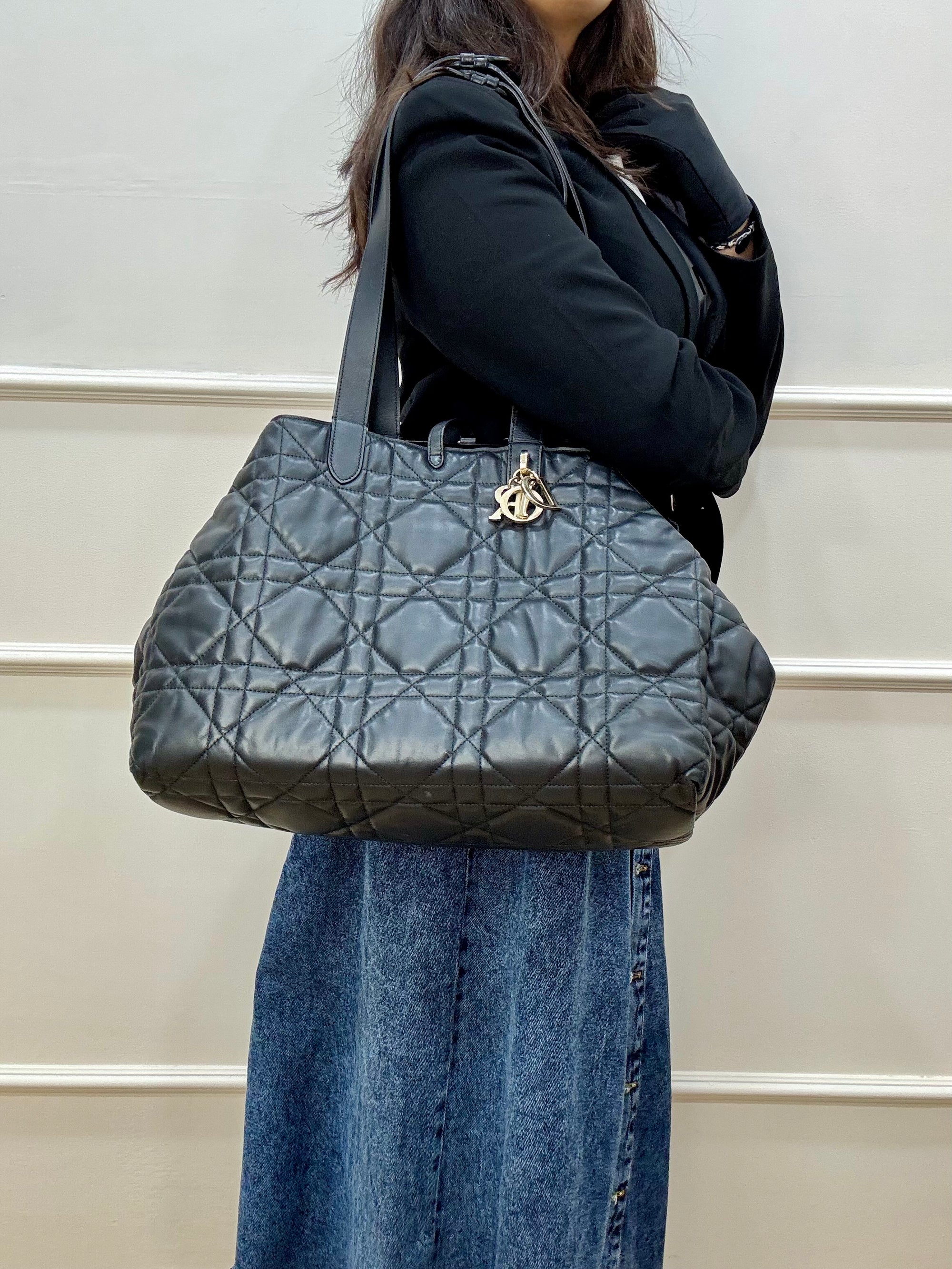 Dior Black Calf Leather Macrocannage To Jules Large Tote Bag