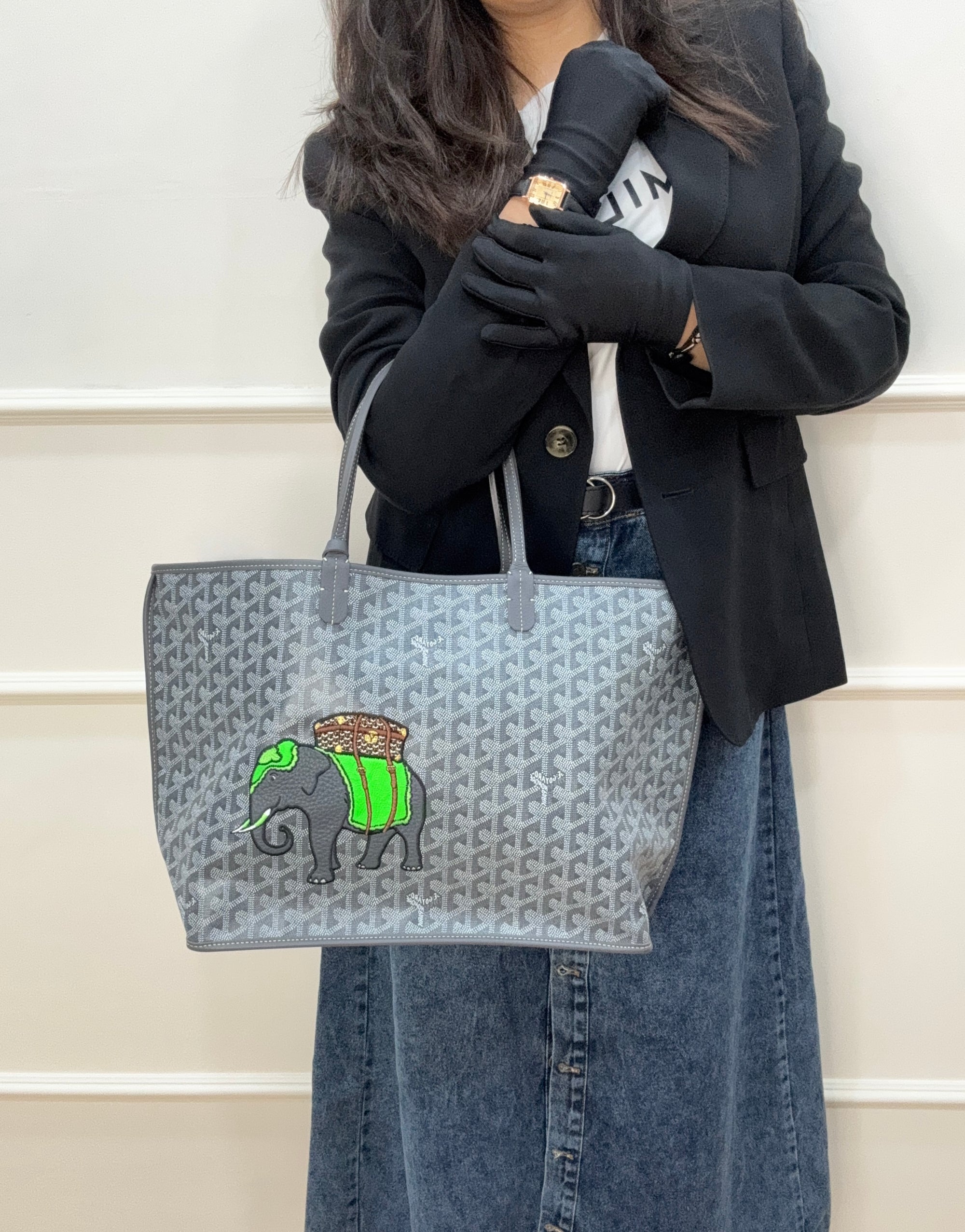 Goyard Anjou PM Elephant Embroidery Tote Bag