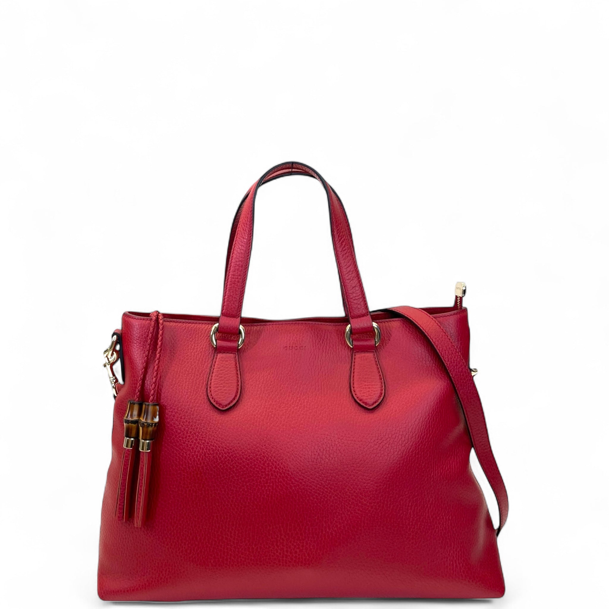 Gucci Bamboo Tassel Tote Red Leather