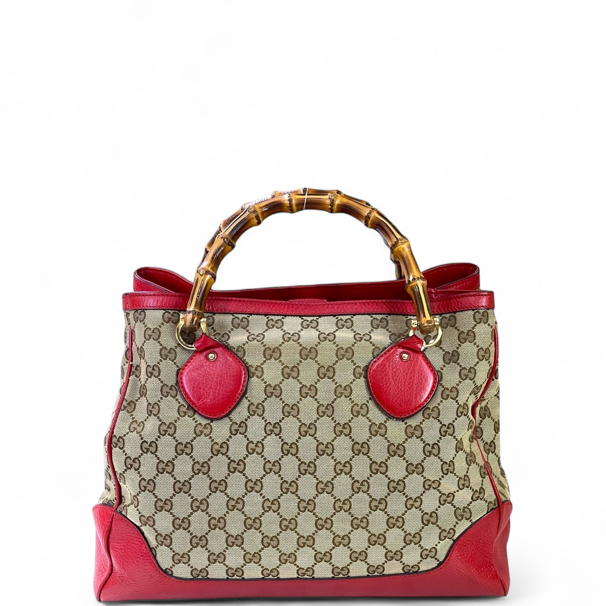 Gucci Diana Bamboo Tote GG Canvas Red Leather