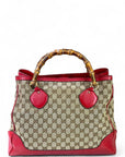 Gucci Diana Bamboo Tote GG Canvas Red Leather