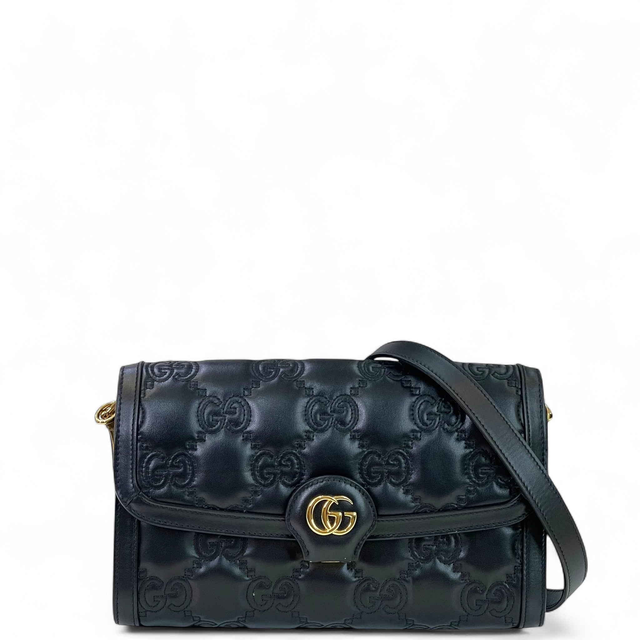 Gucci GG Matelassé Small Shoulder Bag Black Guccissima Leather