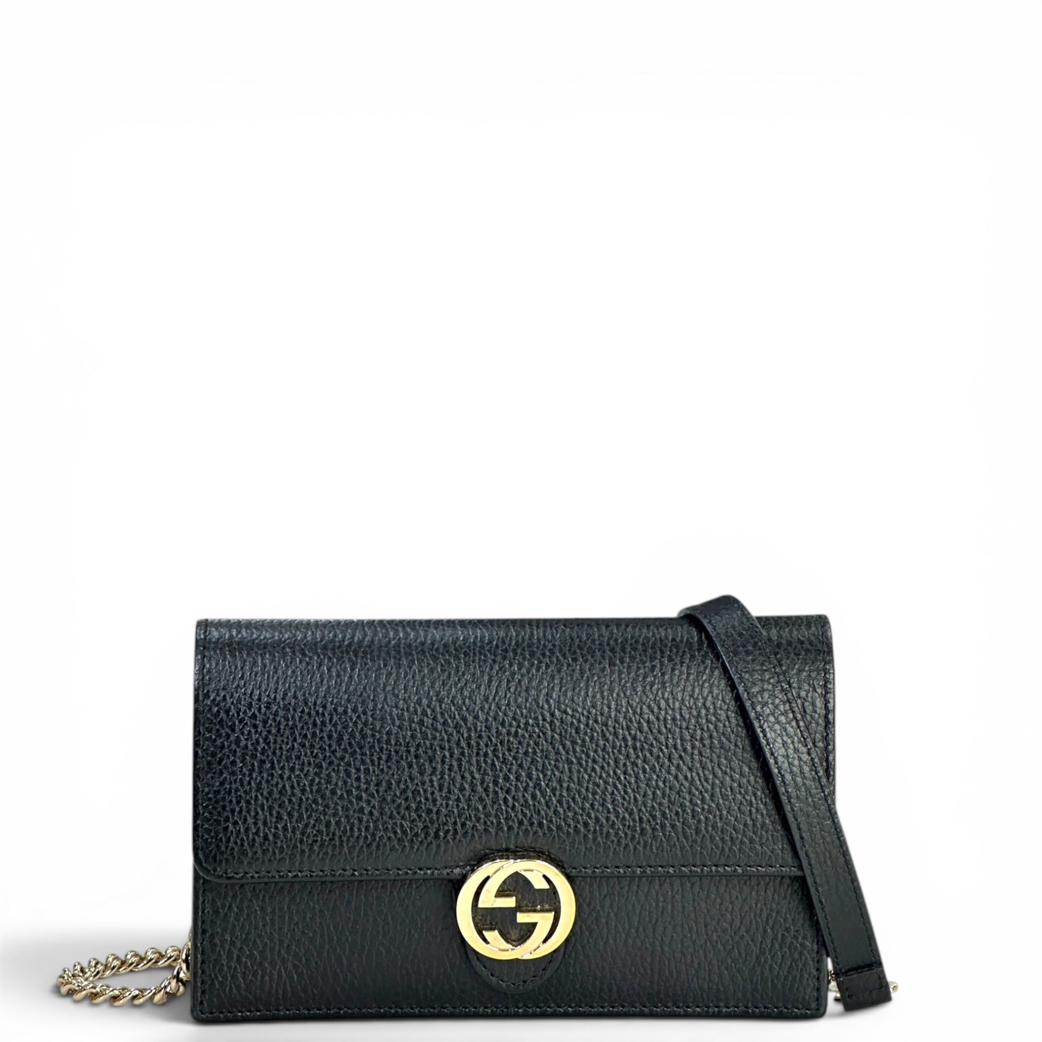 Gucci Interlocking G Wallet On Chain Textured Black Leather