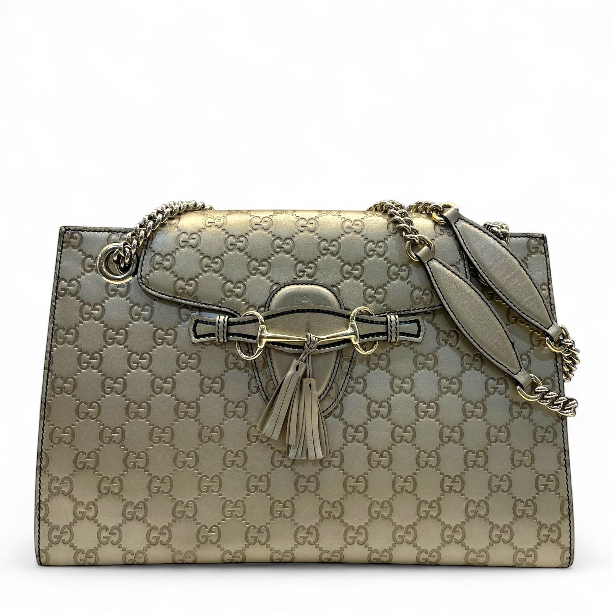 Gucci Metallic Beige Guccissima Leather Emily Chain Shoulder Bag