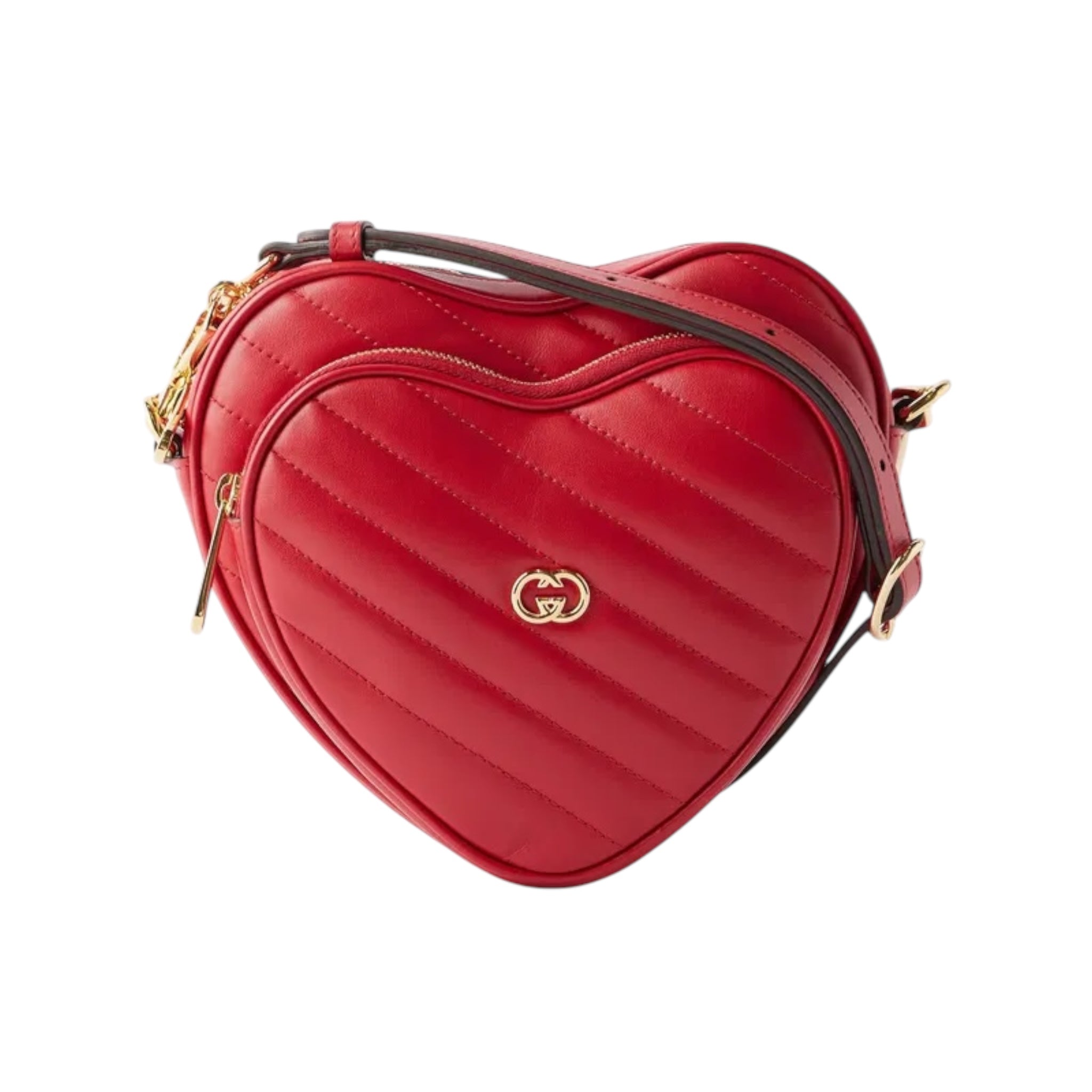Gucci Red Leather Interlocking G Mini Heart Shoulder Bag