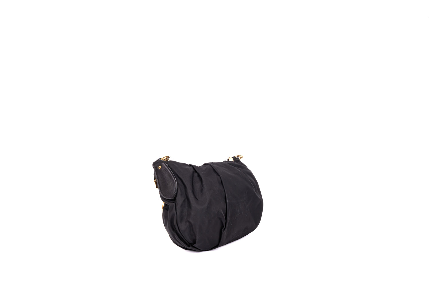 Black Nylon Pleated Shoulder Bag
