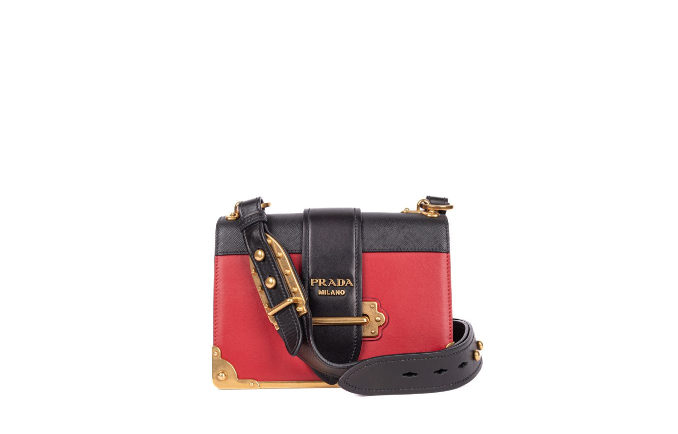 Red/Black Saffiano Lux Leather Cahier Shoulder Bag