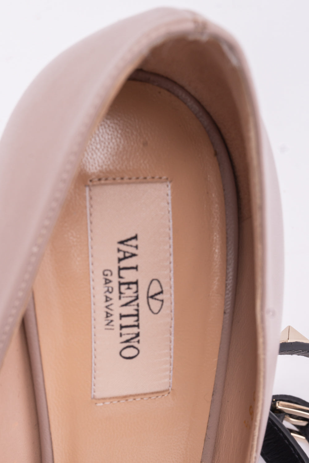 Valentino Beige Rockstud Heels with Black Strap