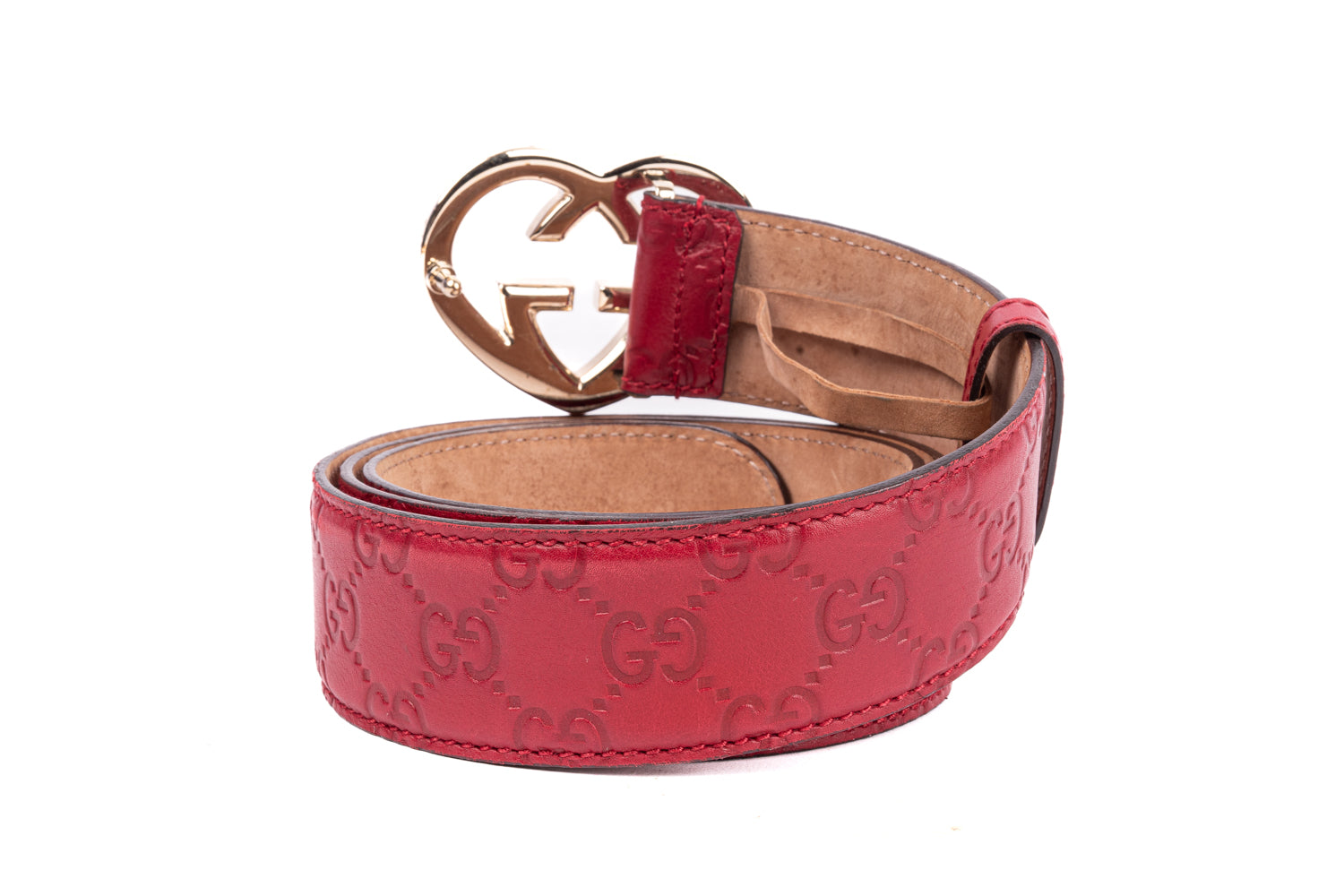 Red Belt With Heart-Shaped Interlocking G Buckle