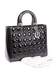 Black Cannage Patent Leather Large Lady Dior Tote