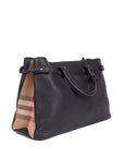 Black Leather And House Check Canvas Medium Banner Tote