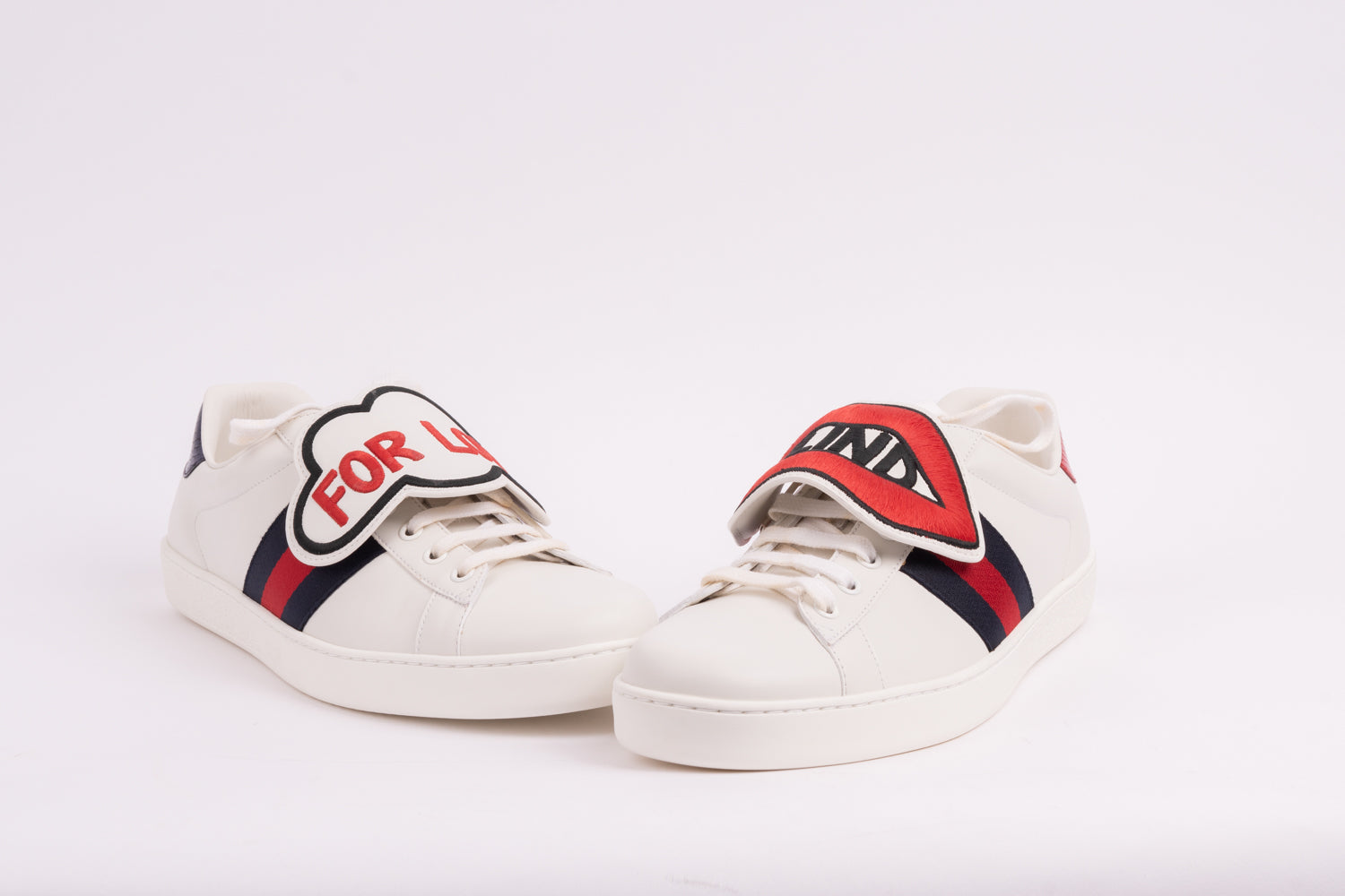 Gucci White Leather &#39;Blind In Love&#39; Ace Low-Top Sneaker-41