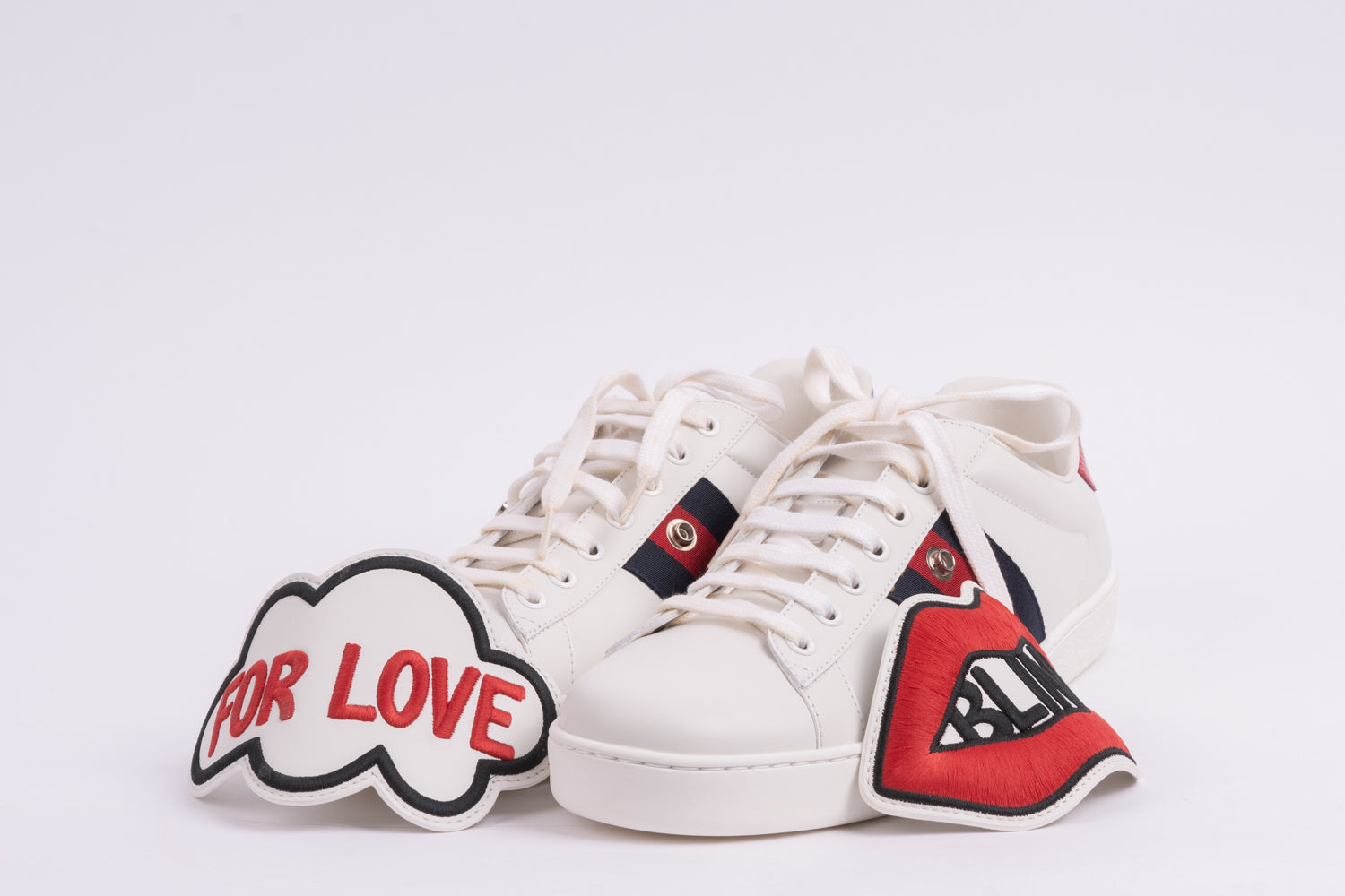 Gucci White Leather &#39;Blind In Love&#39; Ace Low-Top Sneaker-41