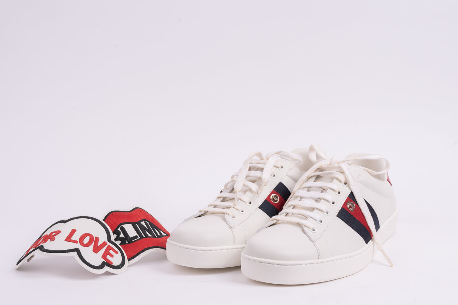 Gucci White Leather &#39;Blind In Love&#39; Ace Low-Top Sneaker-41