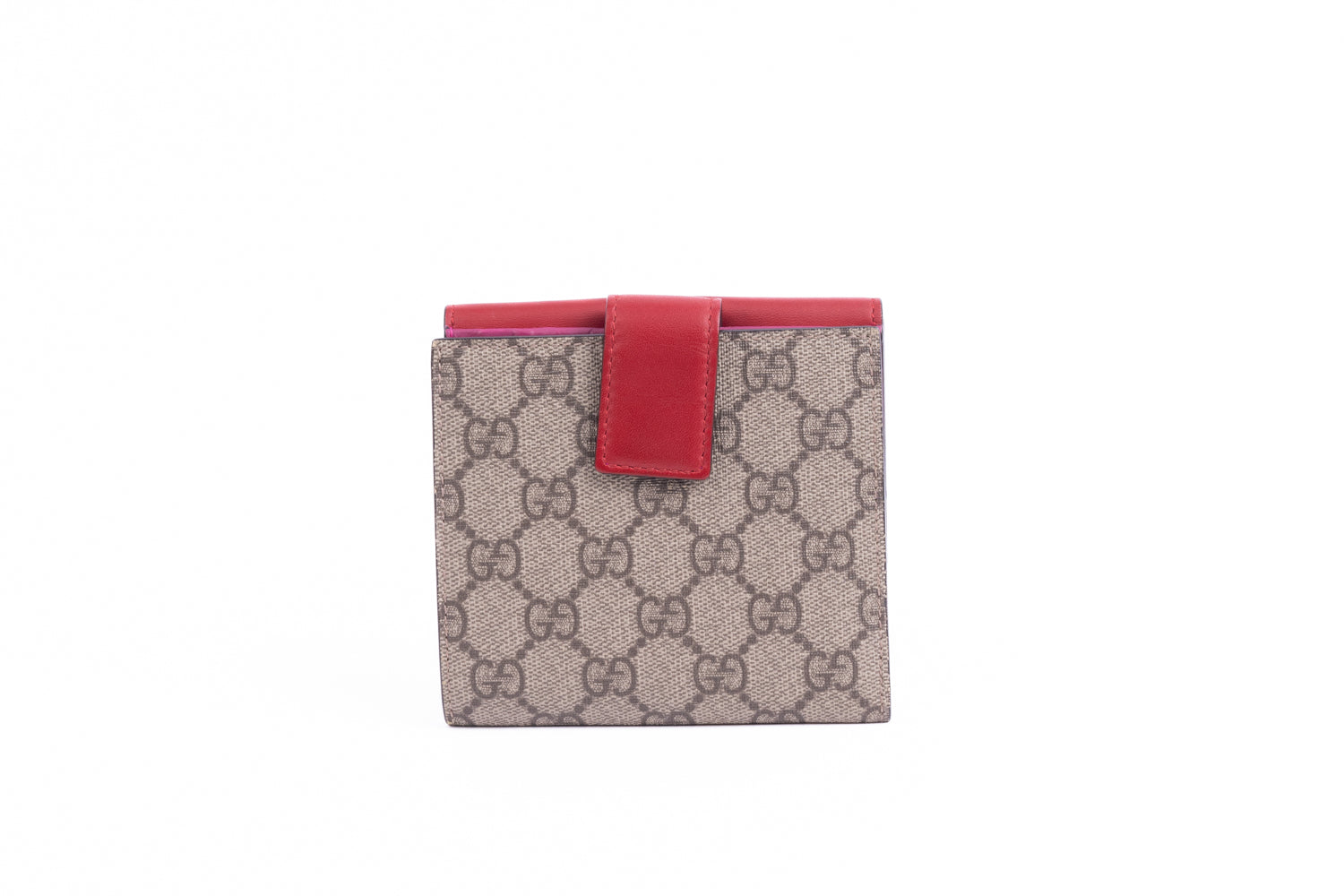Gucci GG Supreme Canvas Brown Red French Wallet
