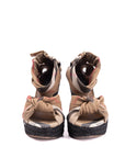 Light Brown Nova Check Canvas Ankle Strap Wedges Sandals