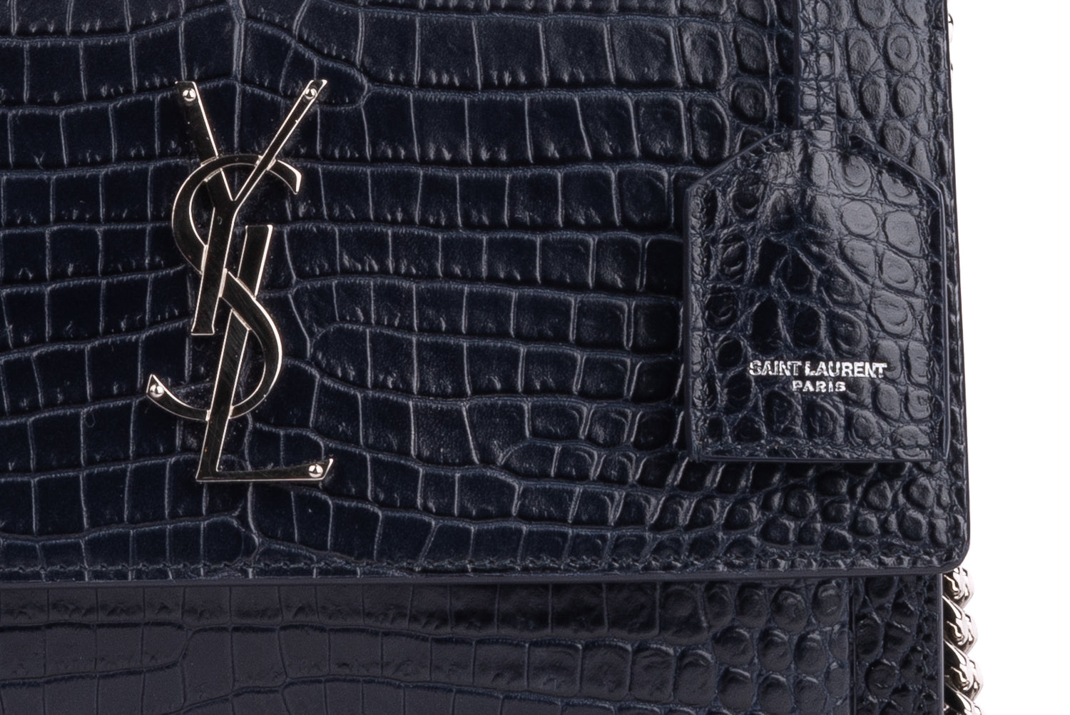 Shiny Croc Embossed Leather Sunset Shoulder Bag (M)