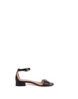 Black Leather Ankle Strap Open to Flat Heels Sandals-37.5