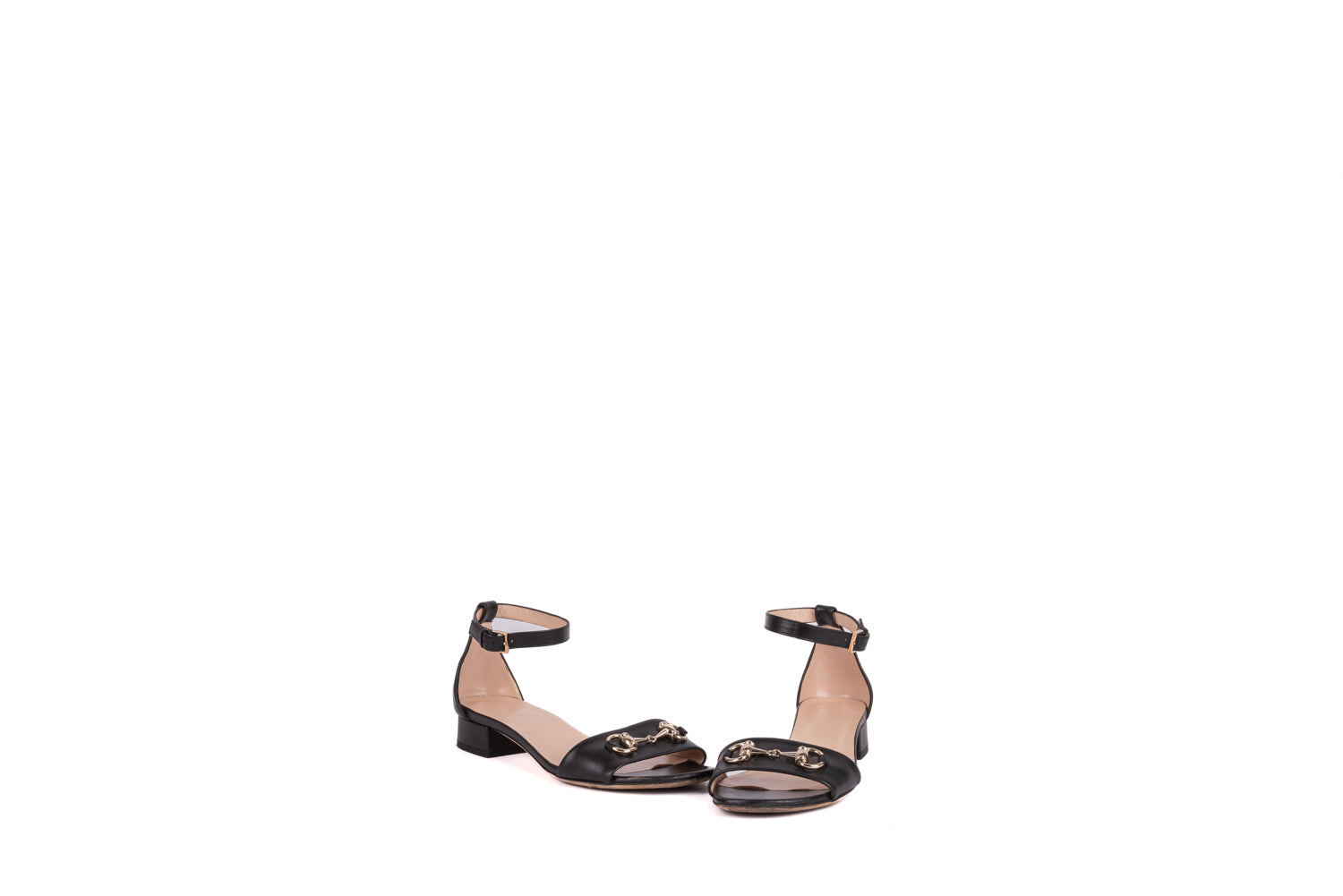 Black Leather Ankle Strap Open to Flat Heels Sandals-37.5