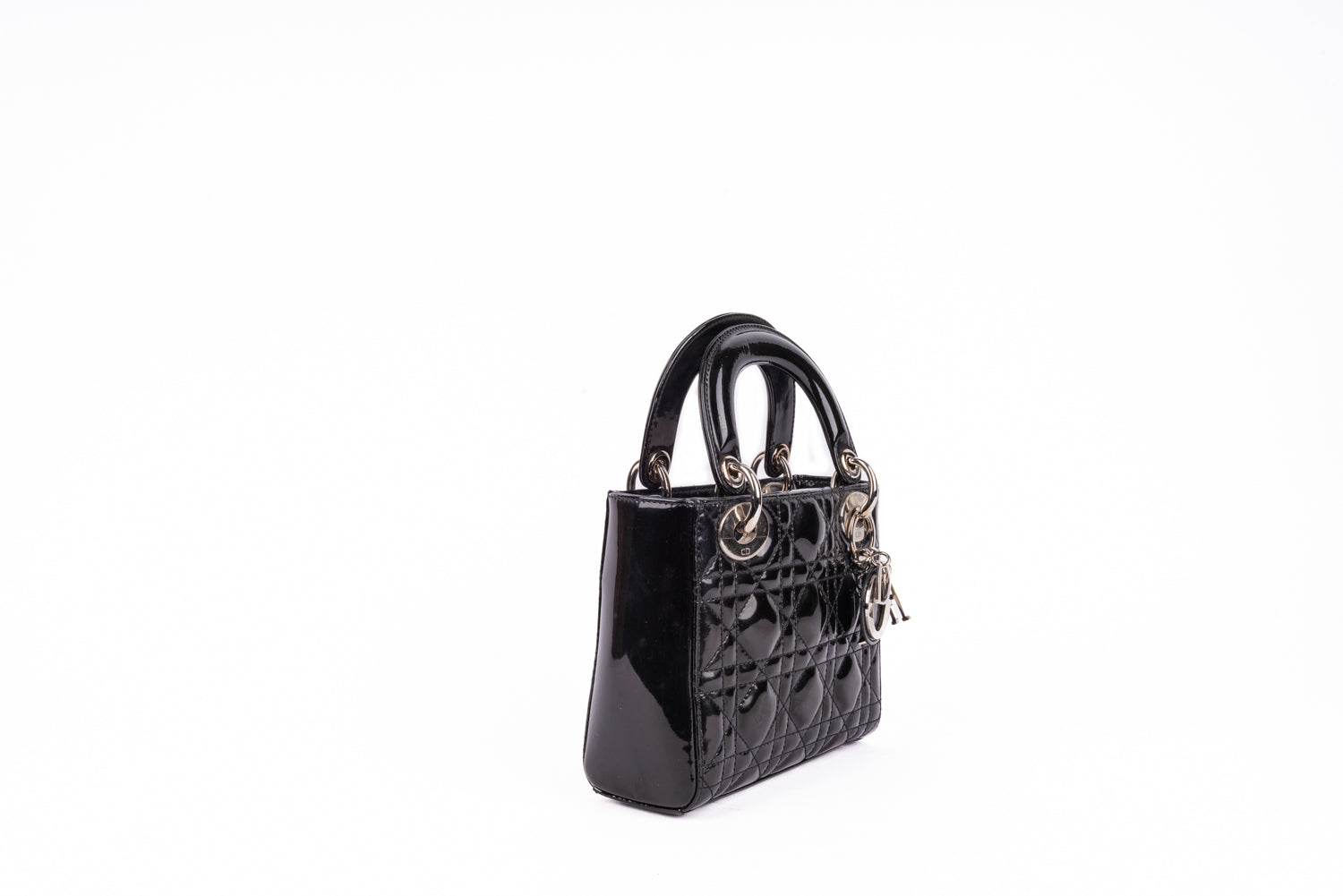 Black Patent Leather Mini Chain Lady Dior Top Handle Bag