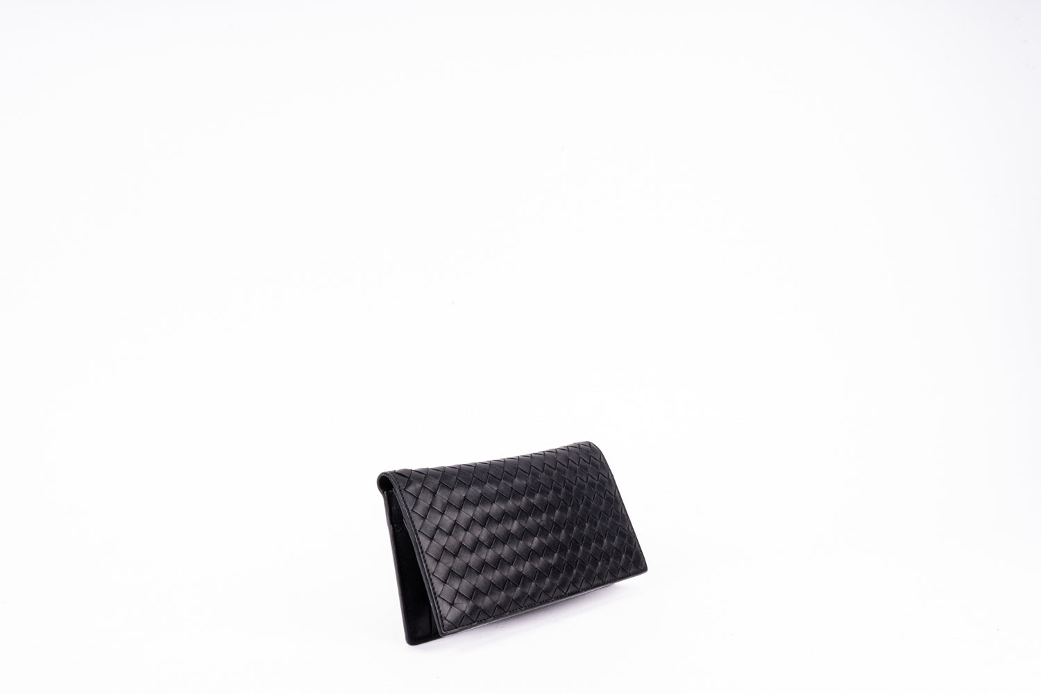 Black Intrecciato Leather Continental Wallet