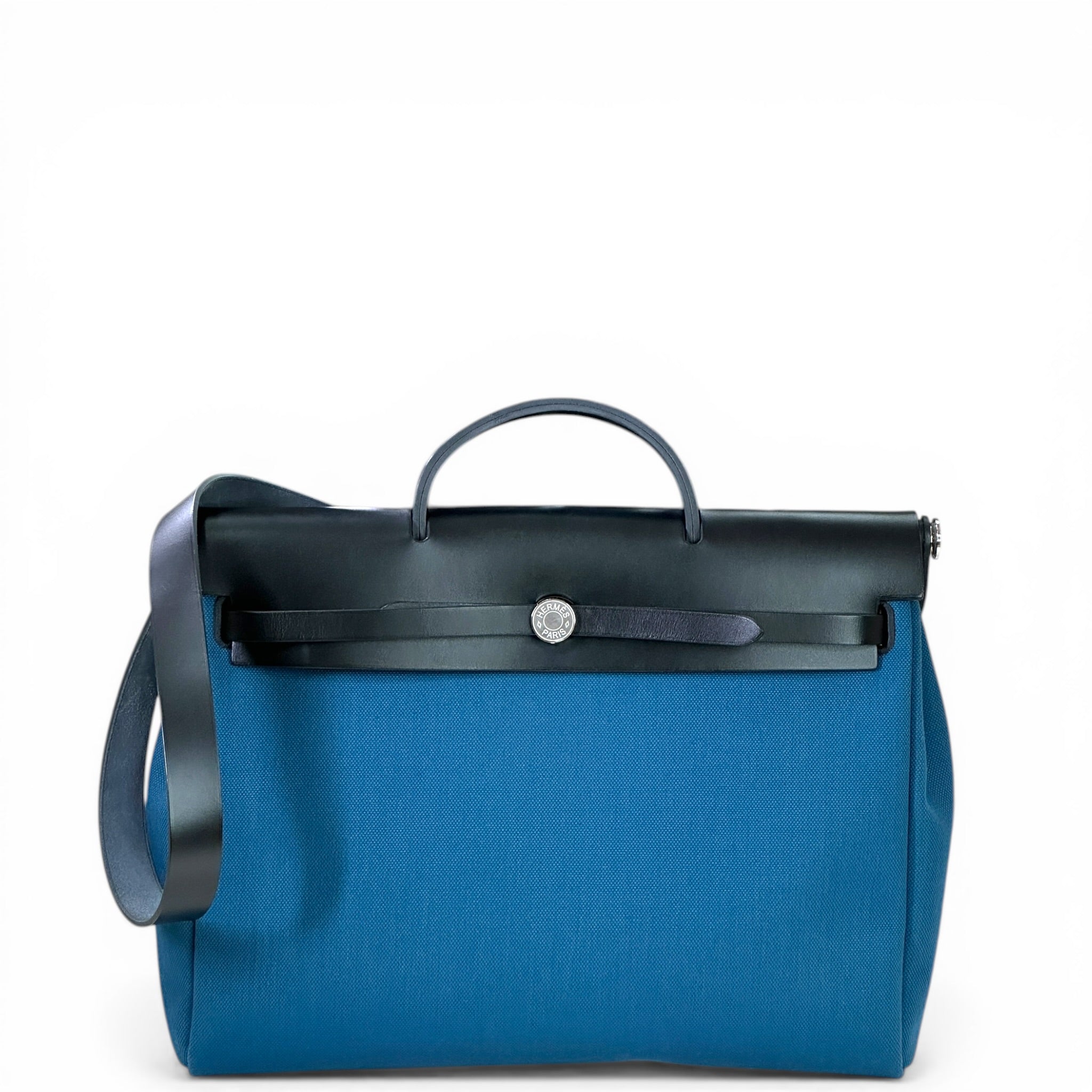 Hermès Herbag Messenger 39 Blue Canvas PHW