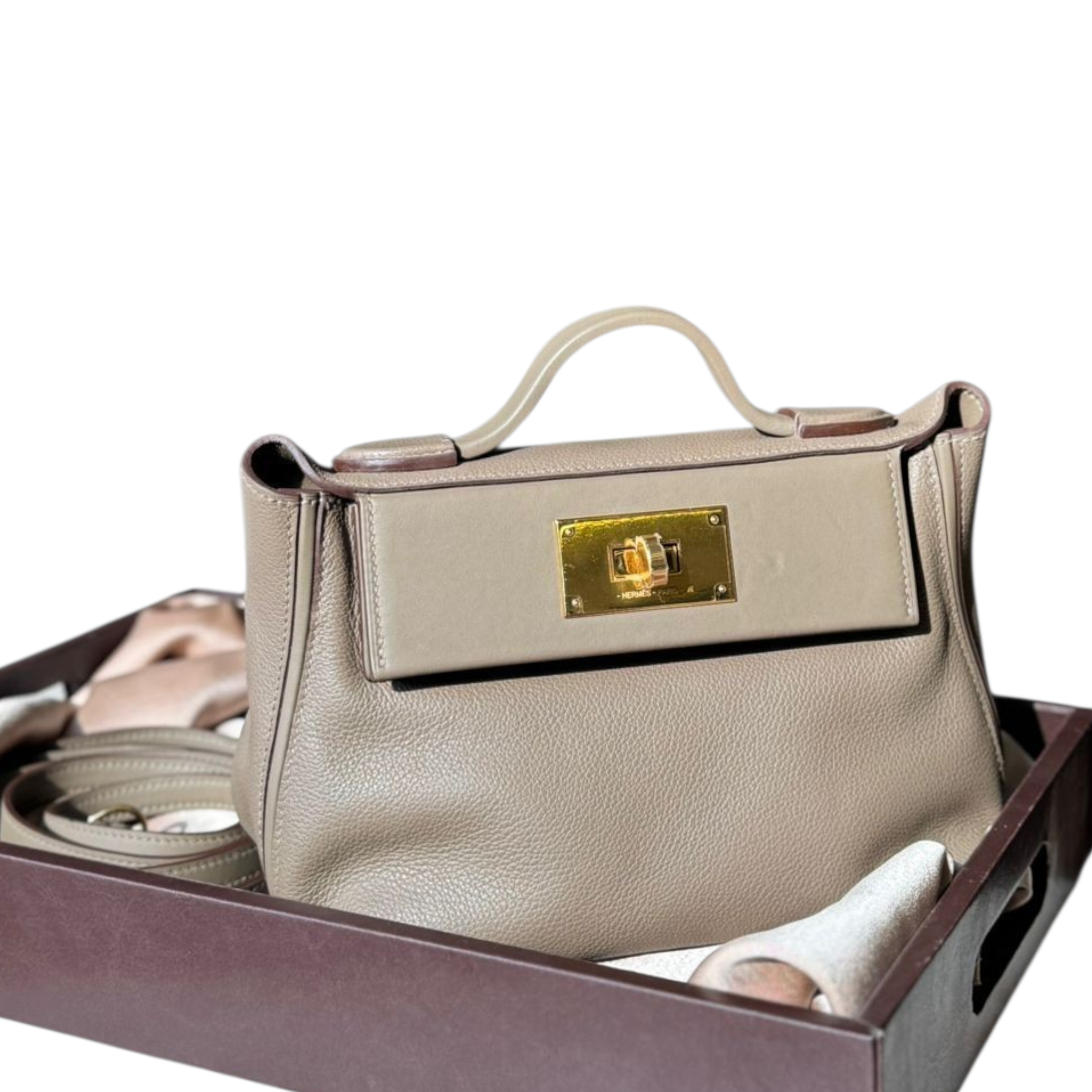 Hermès Mini 24/24 Beige Marfa Evercolor leather Handbag Permabrass Hardware