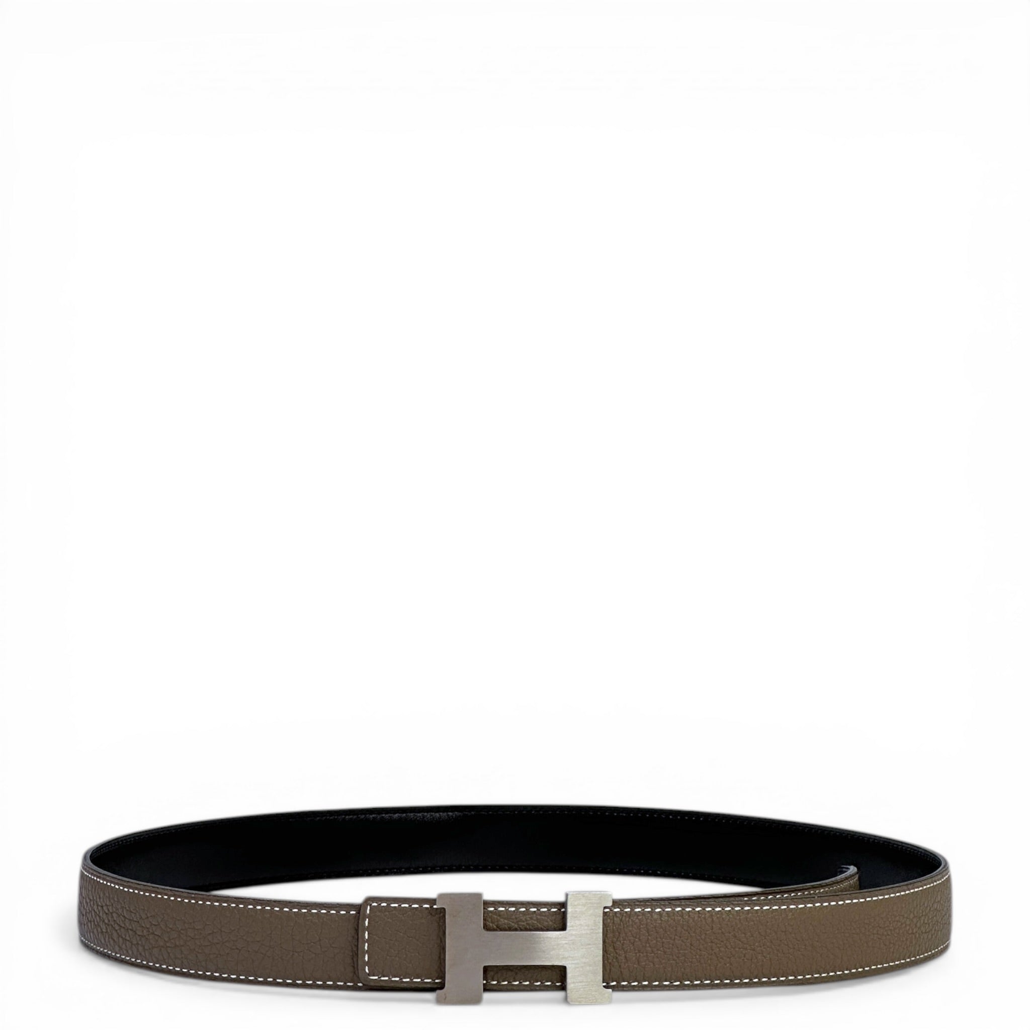 Hermès Mini Constance Buckle Reversible Belt Etain Black PHW