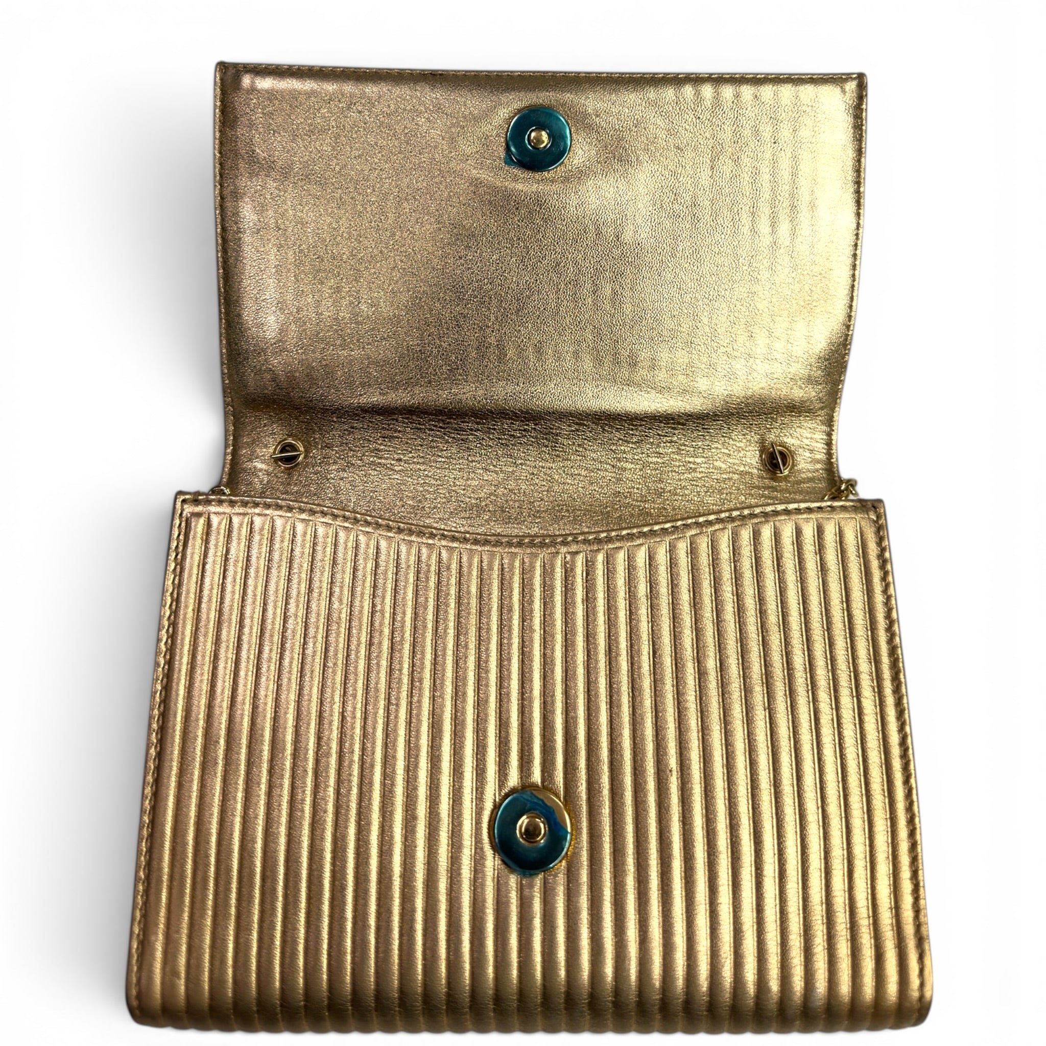 Salvatore Ferragamo Vara Bow Clutch Gold Leather