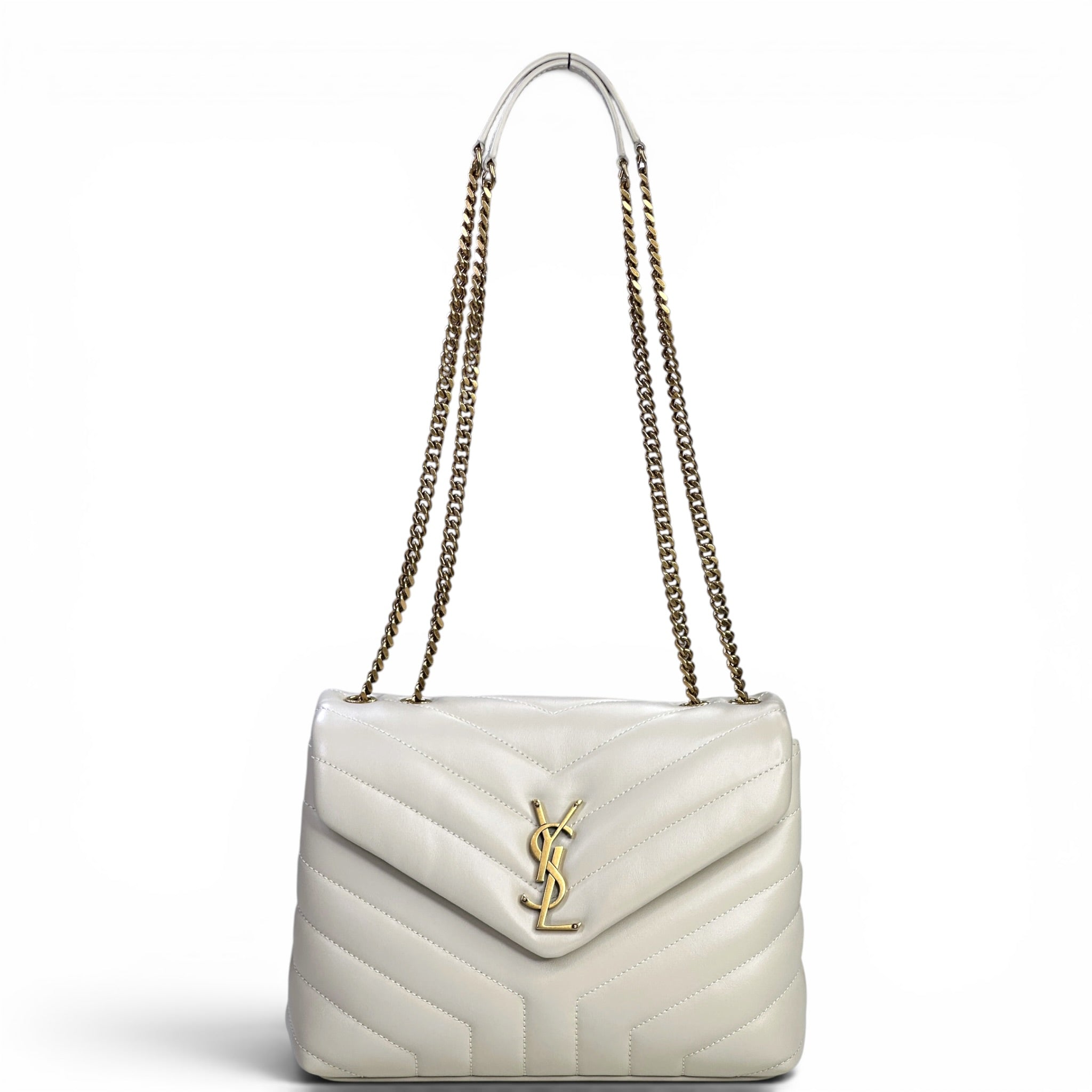 Saint Laurent Loulou Shoulder Bag Small White Matelassé Lambskin