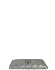 Burberry Lola Card Case Silver Metallic Quilted Leather