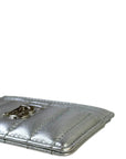 Burberry Lola Card Case Silver Metallic Quilted Leather