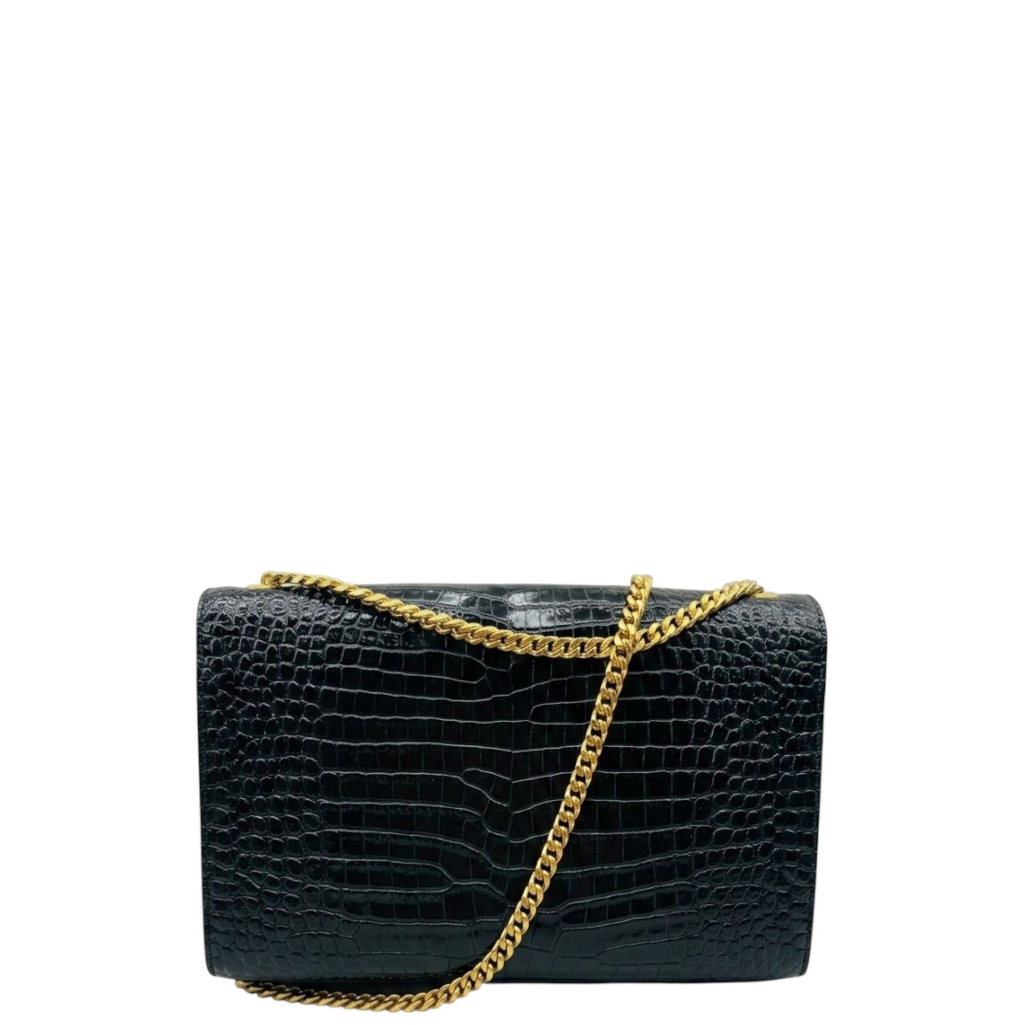 Saint Laurent Kate Tassel Shoulder Bag Medium Black Croc-Embossed Leather