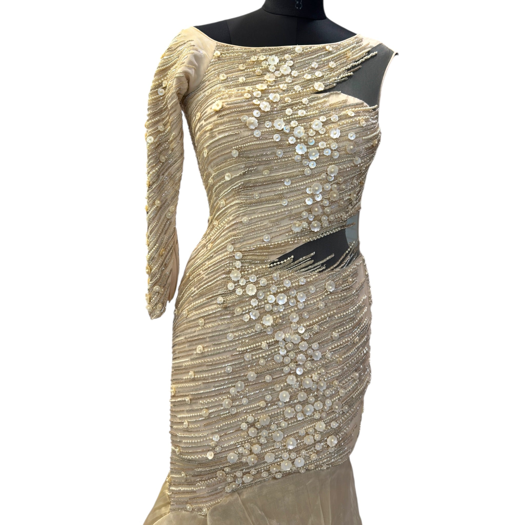 Gaurav Gupta Fish Cut Ivory One Shoulder Gown S