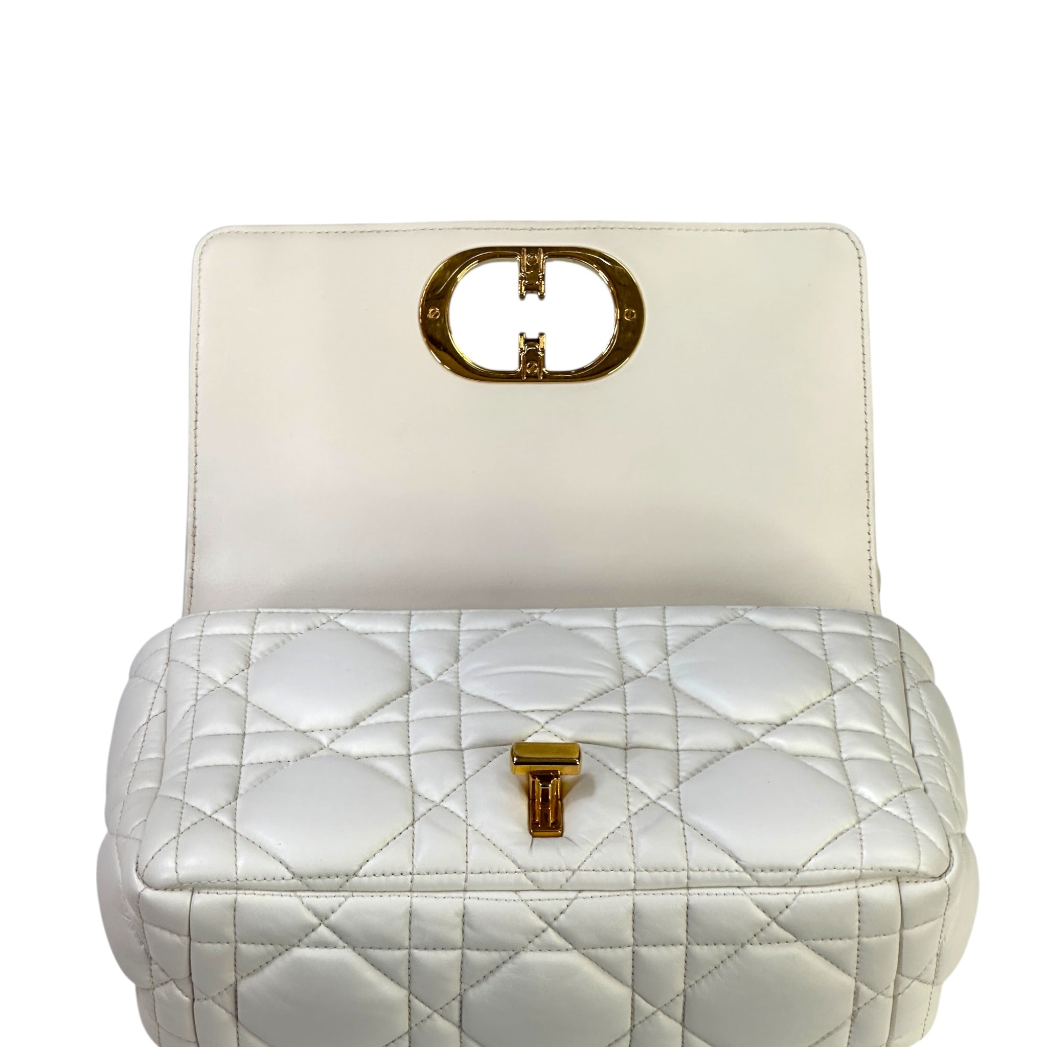 Christian Dior Caro Bag White Cannage Calfskin Leather